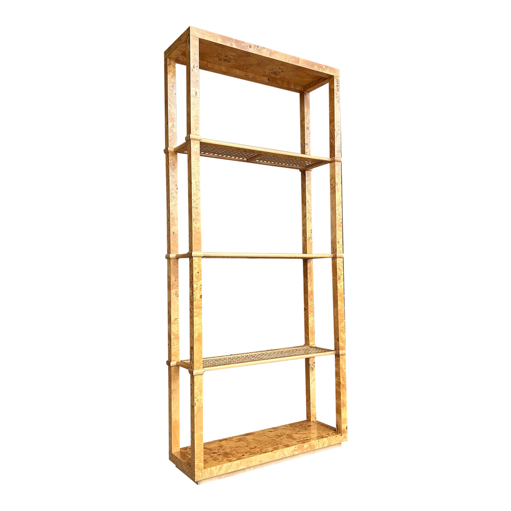 Burlwood and Cane Bookshelf Room Divider