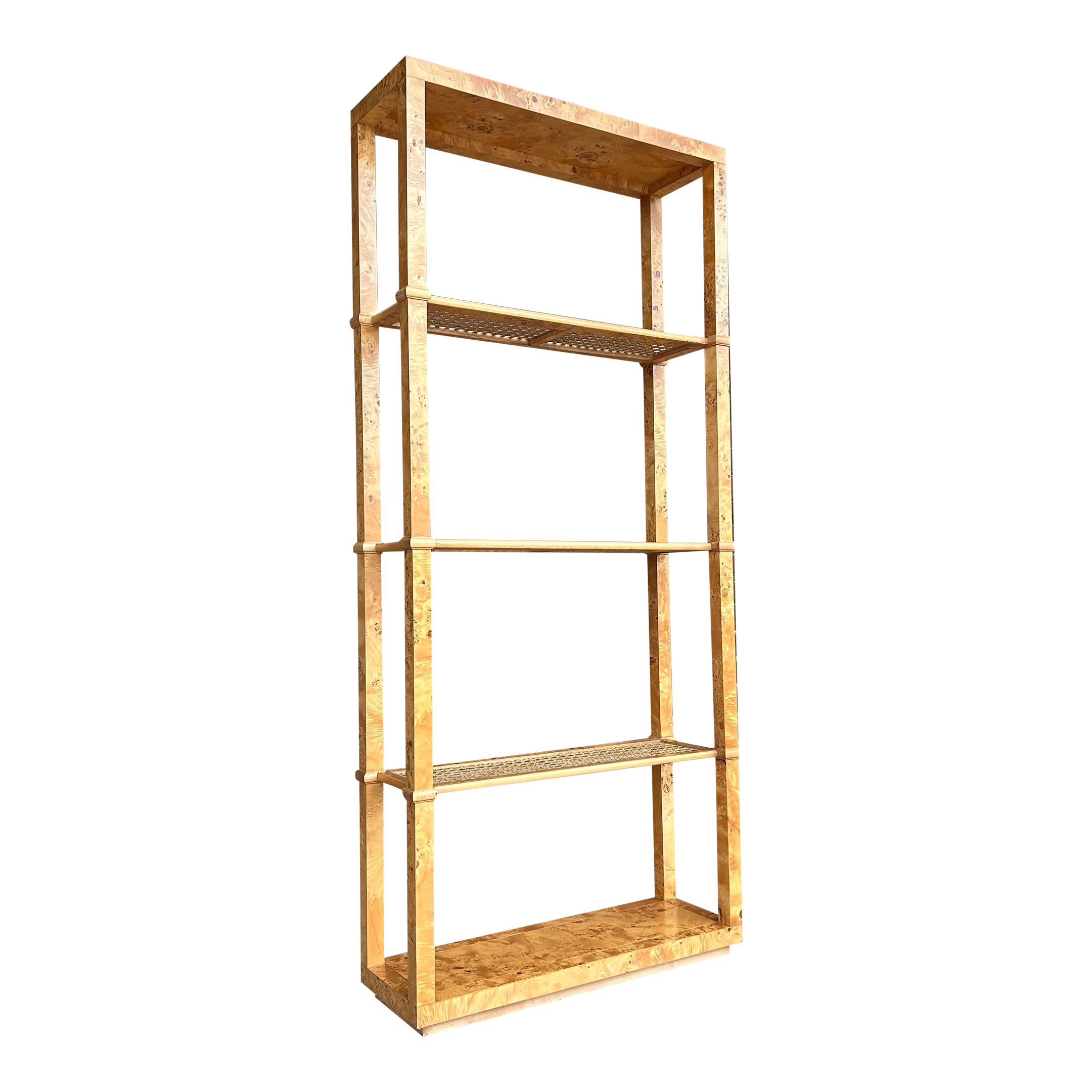 Burlwood and Cane Bookshelf Room Divider