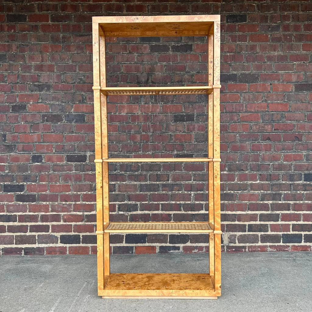 Burlwood and Cane Bookshelf Room Divider