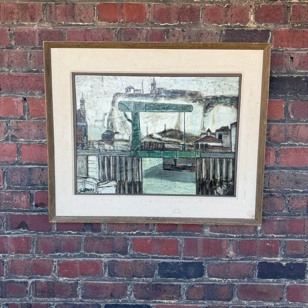 C Venard Oil Painting of Industrial Dock Scene