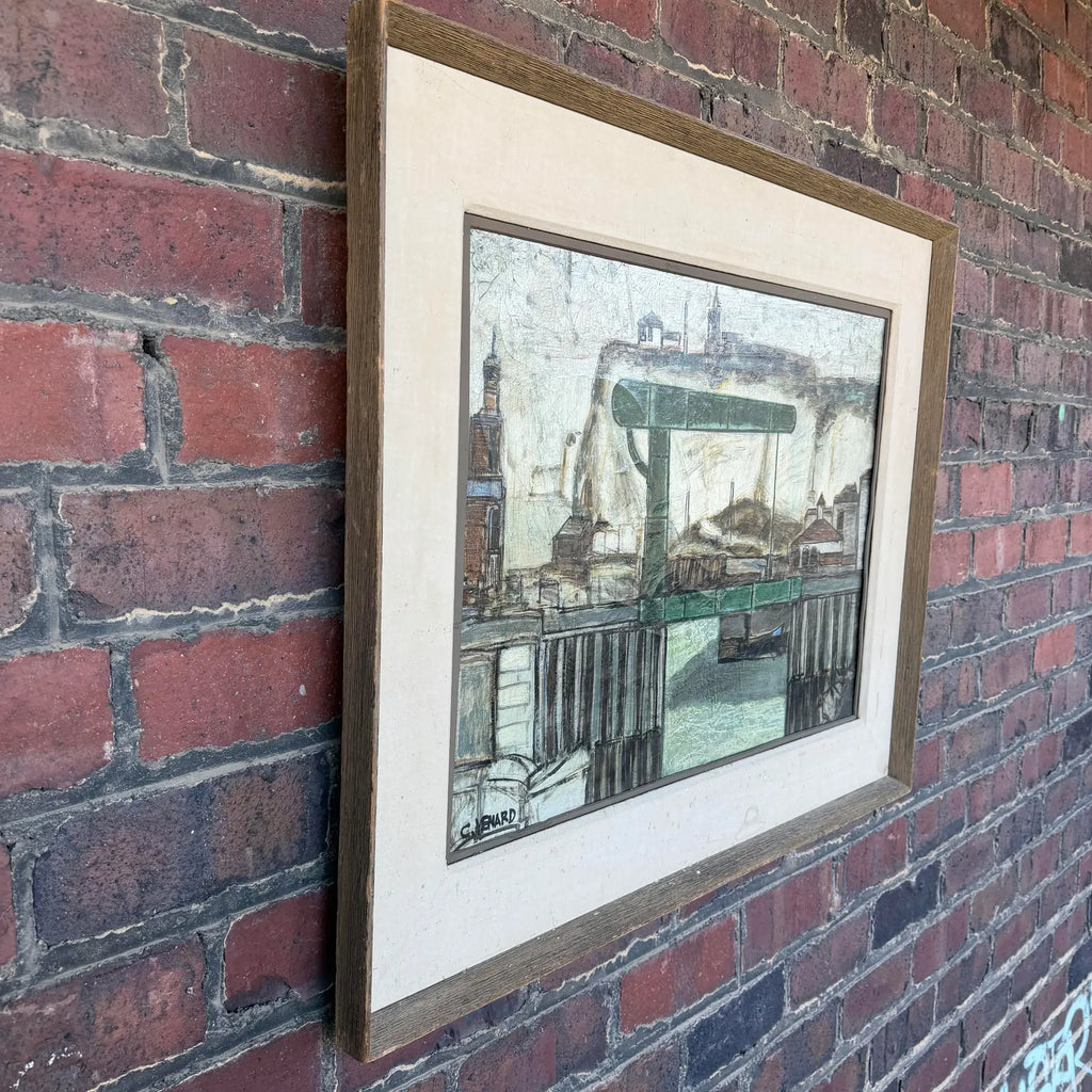 C Venard Oil Painting of Industrial Dock Scene