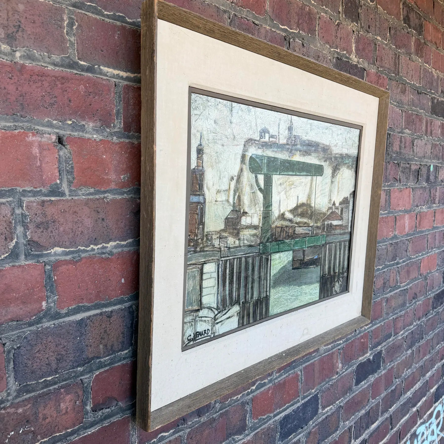 C Venard Oil Painting of Industrial Dock Scene