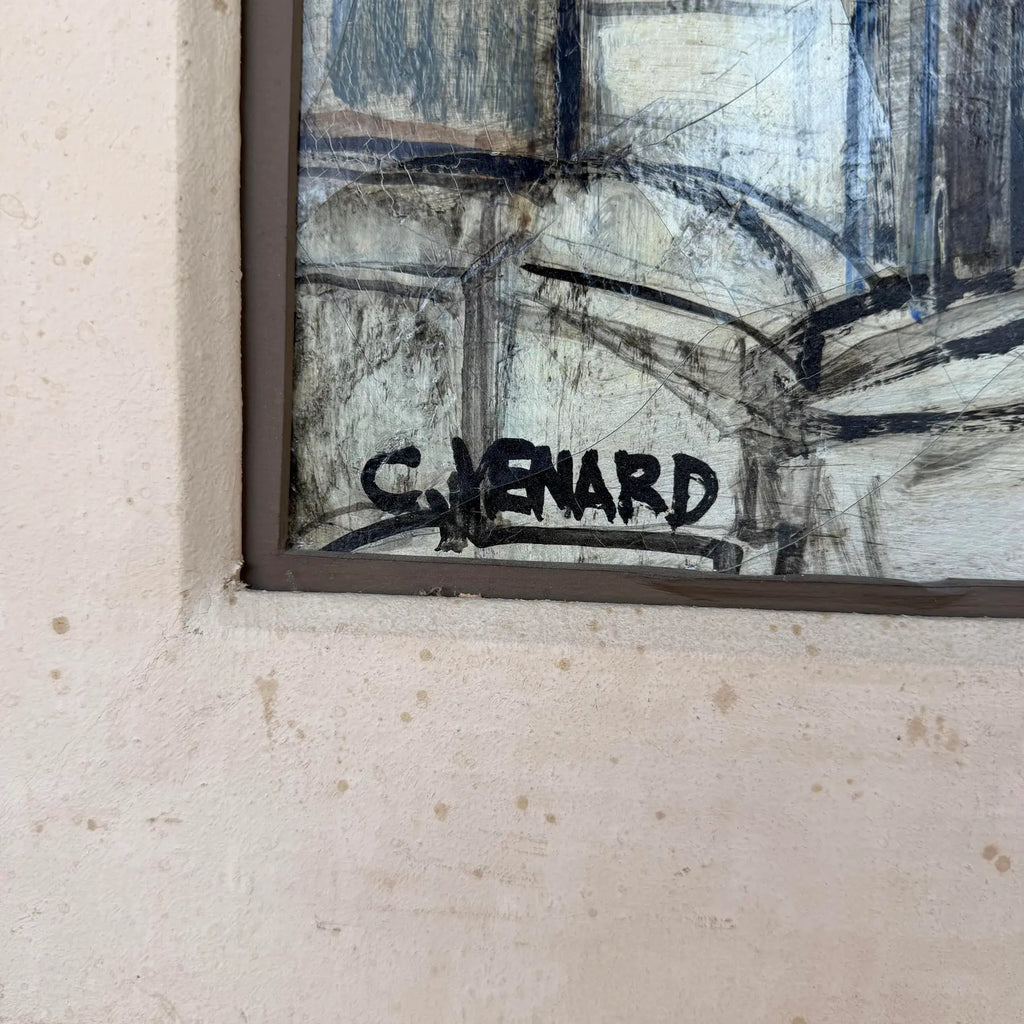 C Venard Oil Painting of Industrial Dock Scene