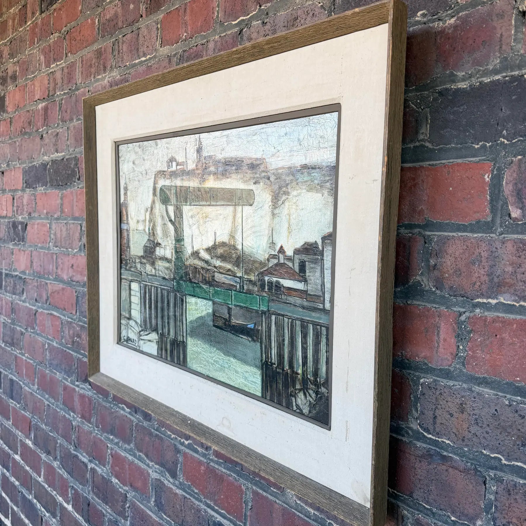 C Venard Oil Painting of Industrial Dock Scene