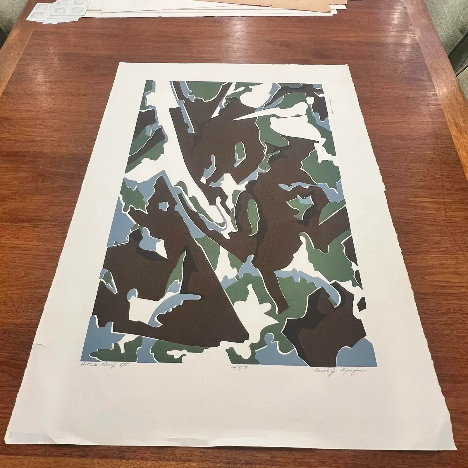 Carol Morgan Artists Proof 5/5 Original Print Blue Black Green