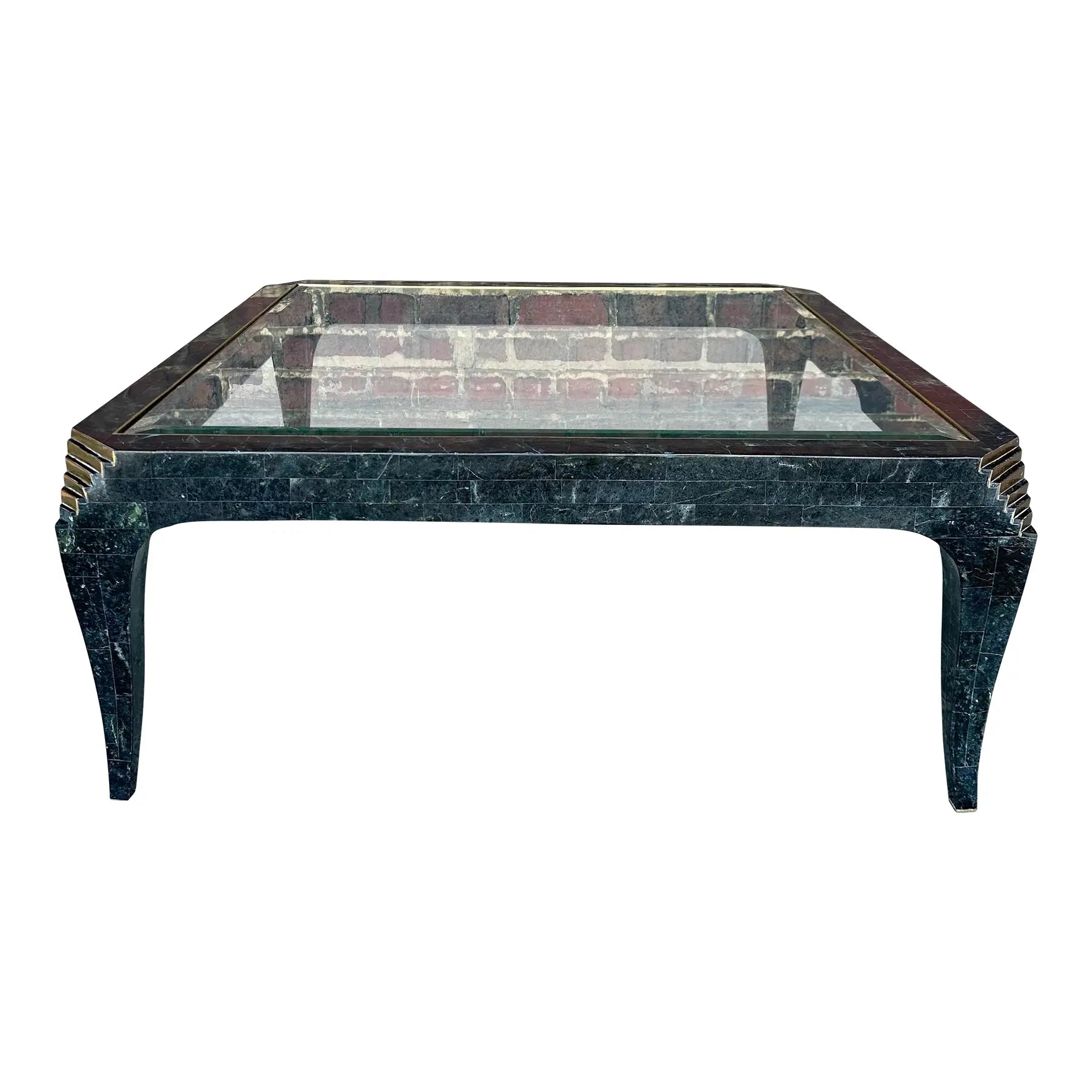 Casa Bique Tessellated Marble Glass and Brass Coffee Table Maitland Smith Style