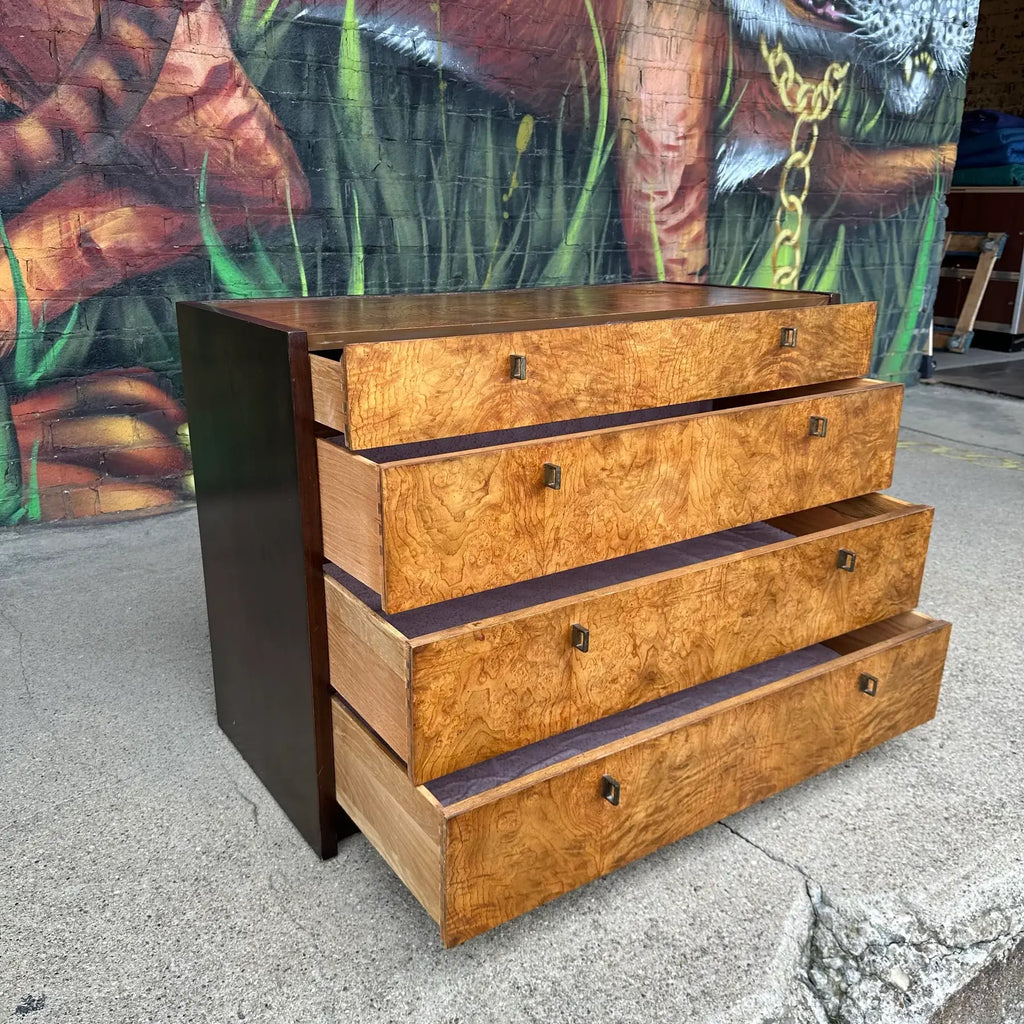 Century Furniture Burl and Brass Petit Chest of Drawers