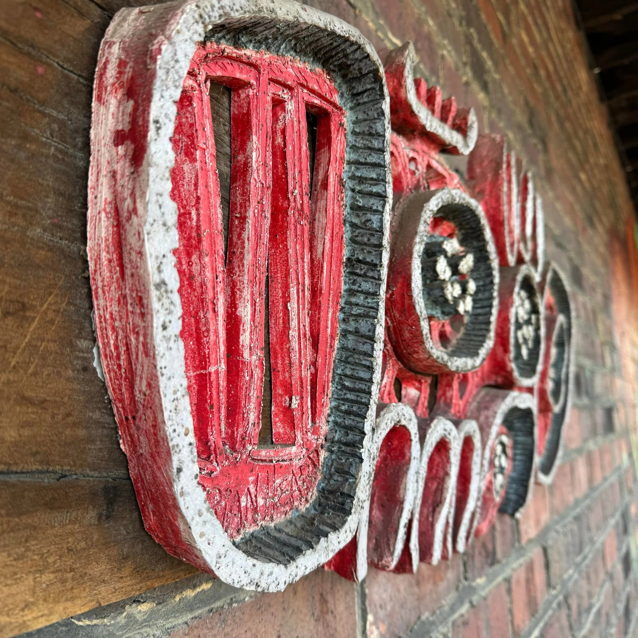 Ceramic Abstract Sculpture Mounted on Wood by Brain Heard Wall Art