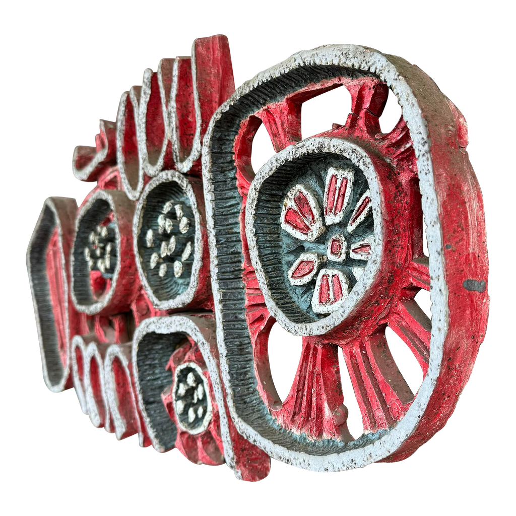 Ceramic Abstract Sculpture Mounted on Wood by Brain Heard Wall Art