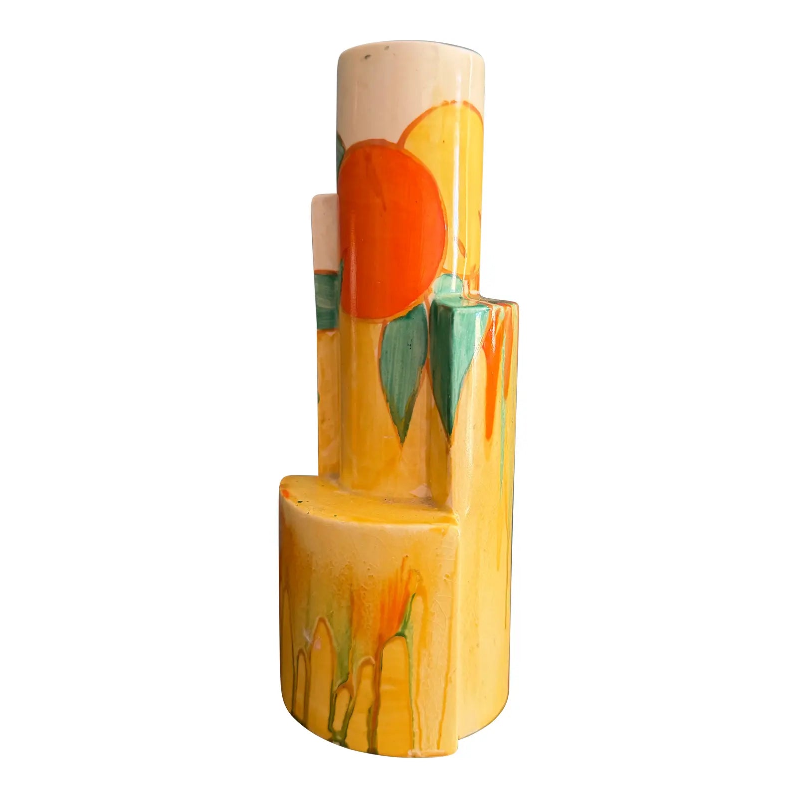 Clarice Cliff Bizarre Tube Vase, in Delicia Citrus Pattern, Printed Bizarre Marks Under