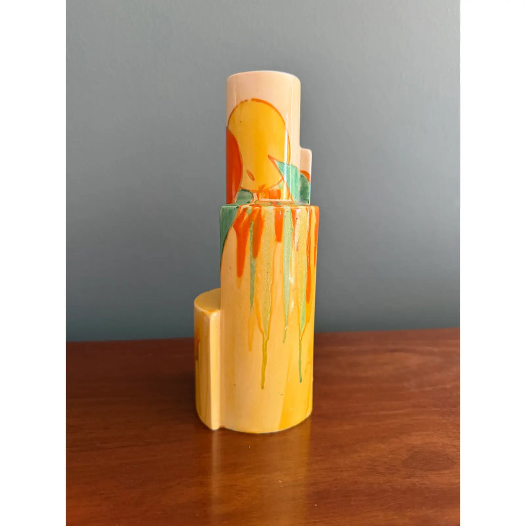 Clarice Cliff Bizarre Tube Vase, in Delicia Citrus Pattern, Printed Bizarre Marks Under