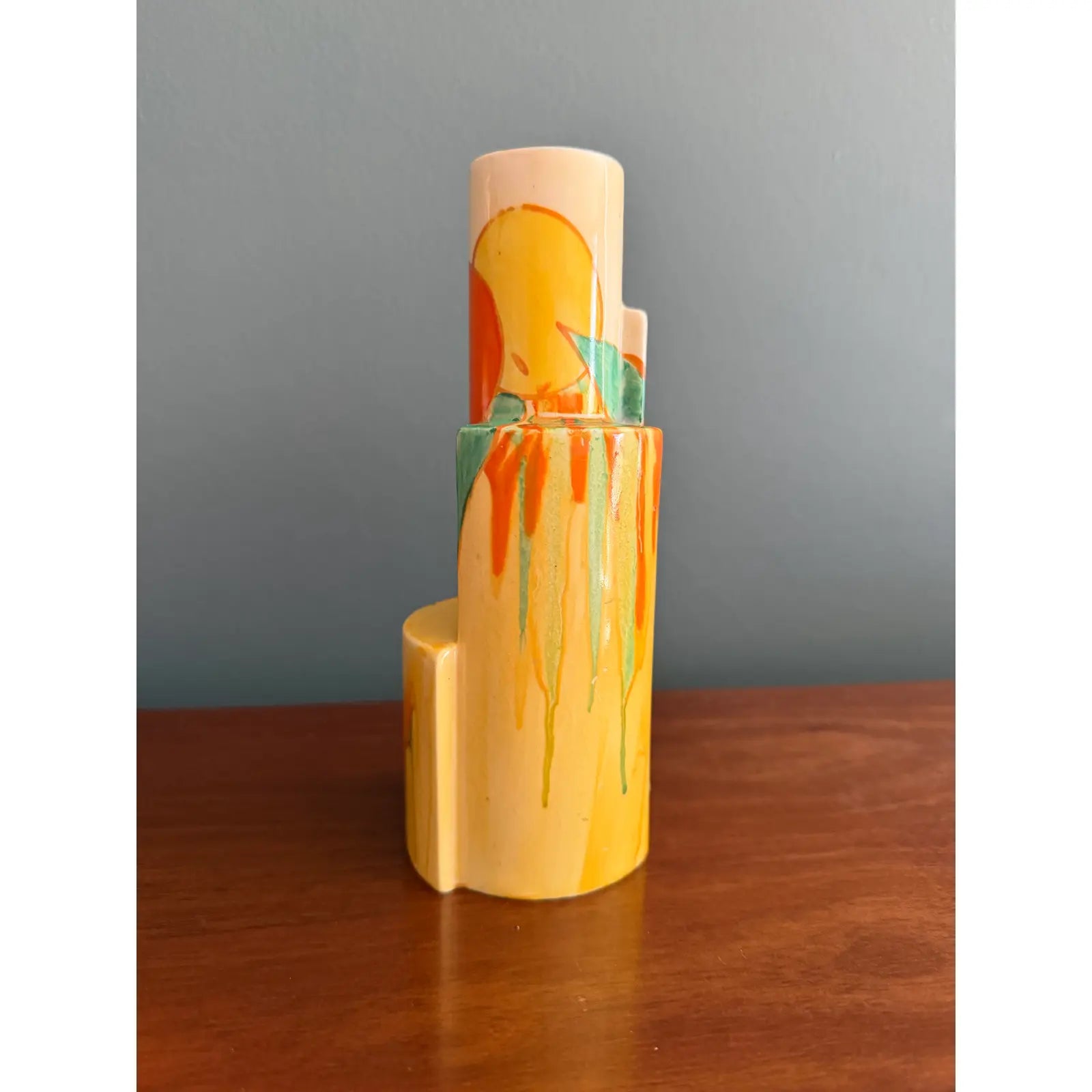Clarice Cliff Bizarre Tube Vase, in Delicia Citrus Pattern, Printed Bizarre Marks Under