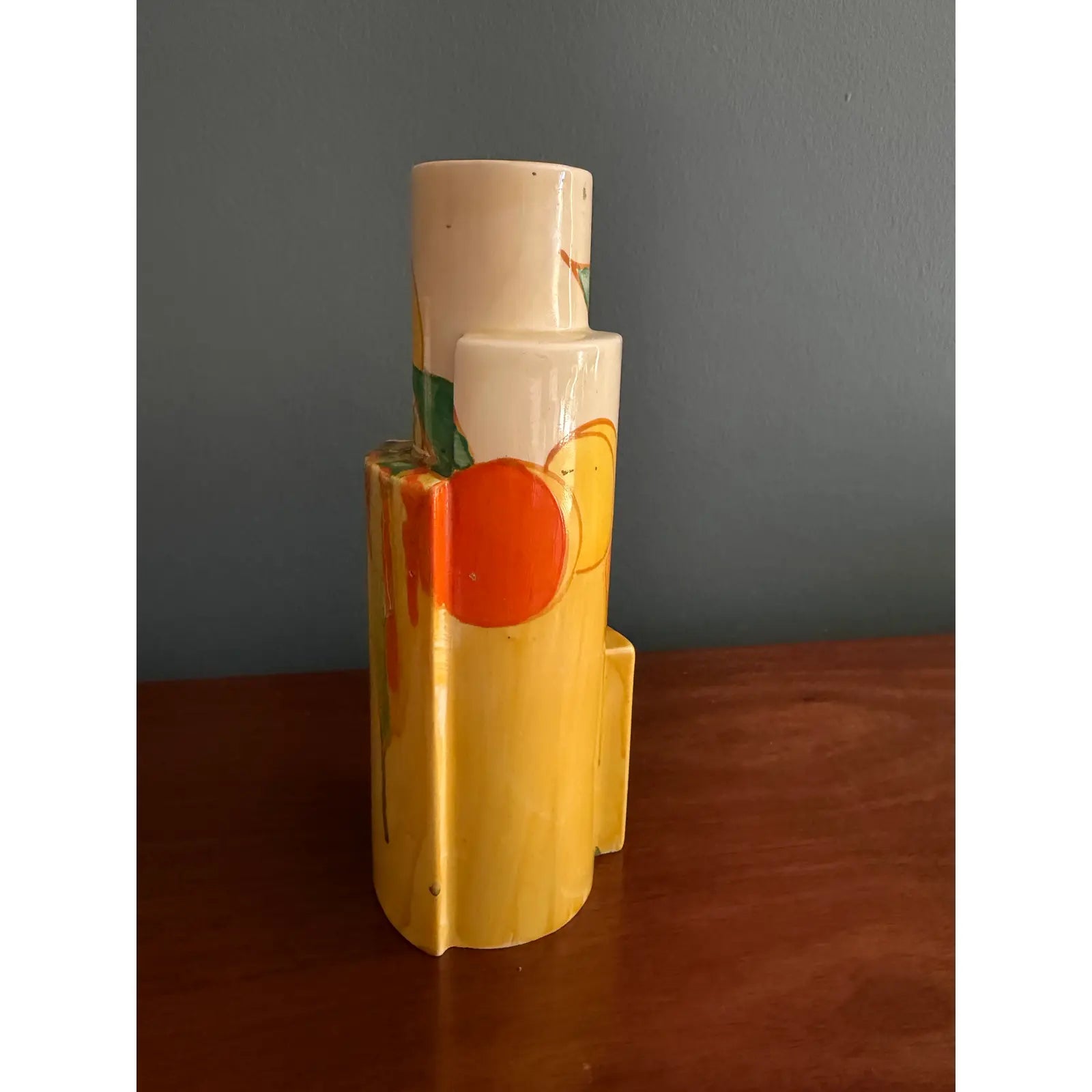 Clarice Cliff Bizarre Tube Vase, in Delicia Citrus Pattern, Printed Bizarre Marks Under