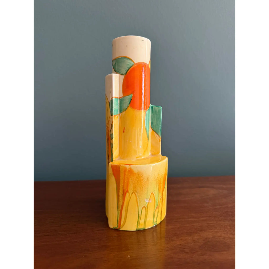 Clarice Cliff Bizarre Tube Vase, in Delicia Citrus Pattern, Printed Bizarre Marks Under