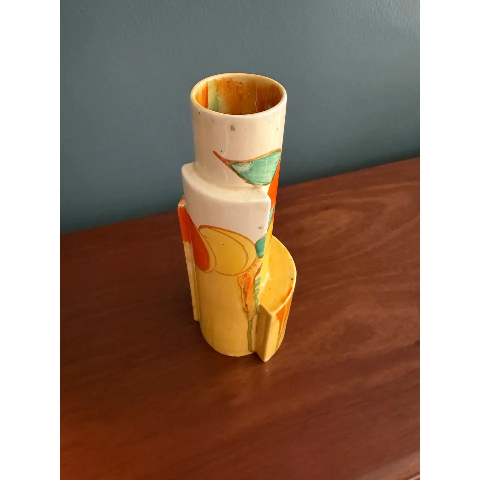 Clarice Cliff Bizarre Tube Vase, in Delicia Citrus Pattern, Printed Bizarre Marks Under