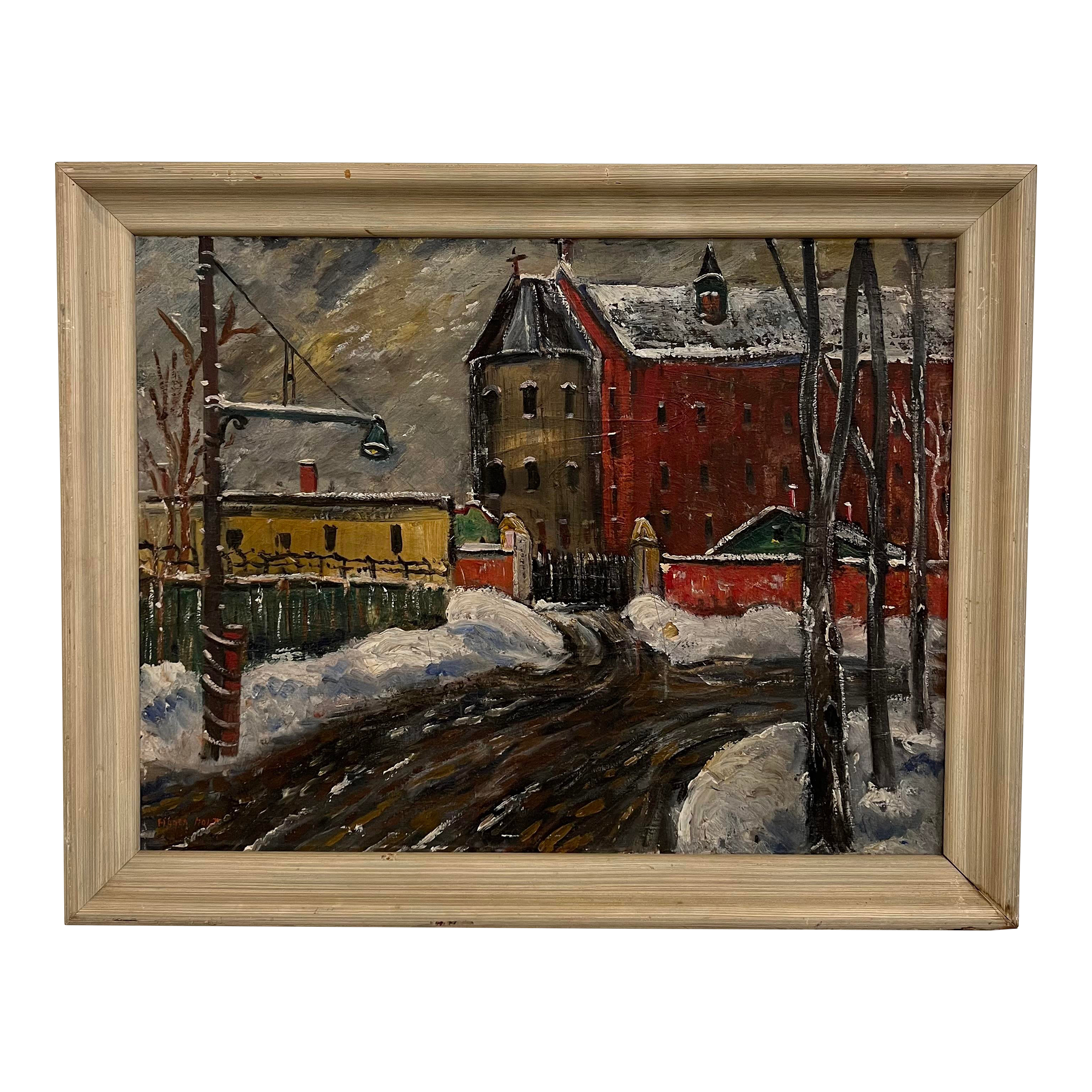 Cleveland Winter Cityscape Painting Signed Halt