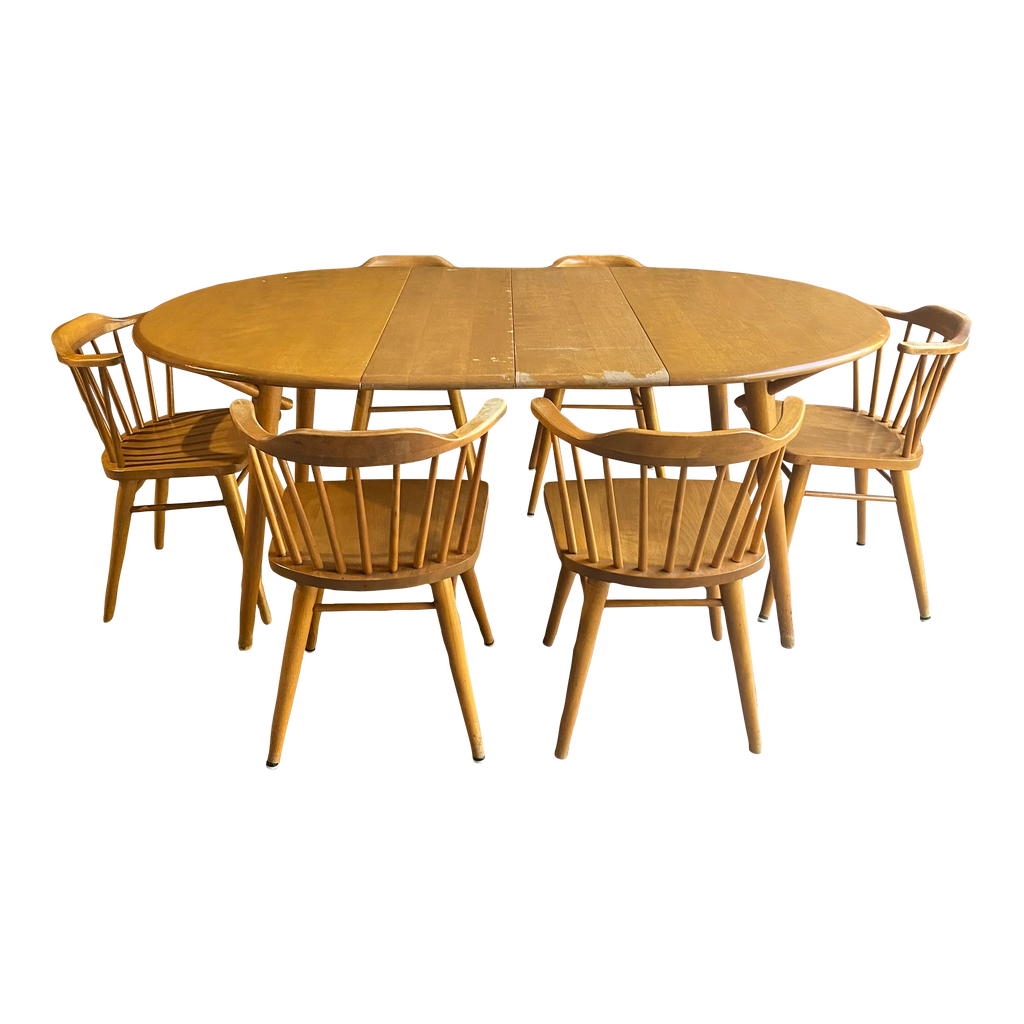Conant Ball Round Dining Table With 6 Chairs 2 Leaves