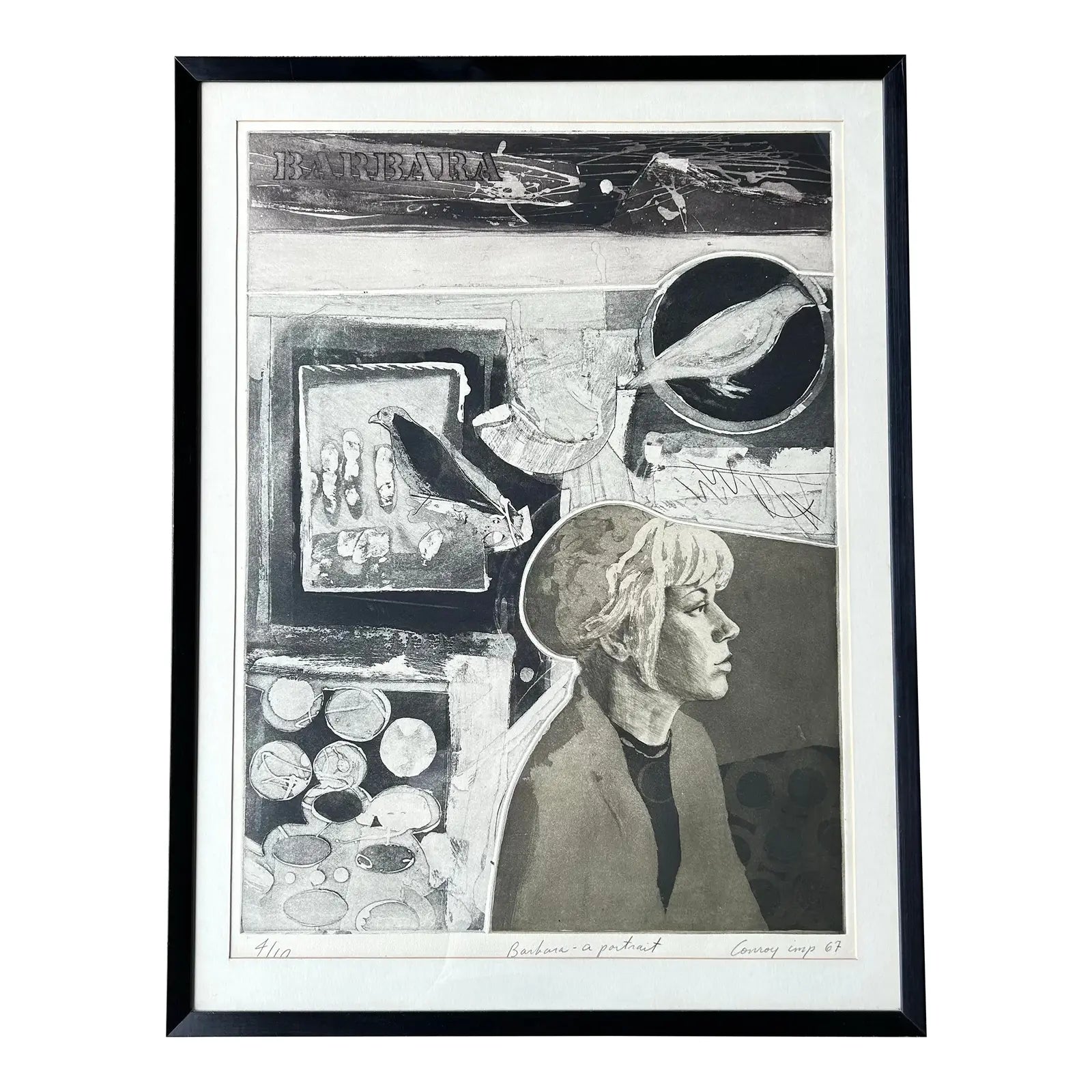 Conroy Hudlow 1967 Signed Etching Print “Barbara - a Portrait” 4 of 10