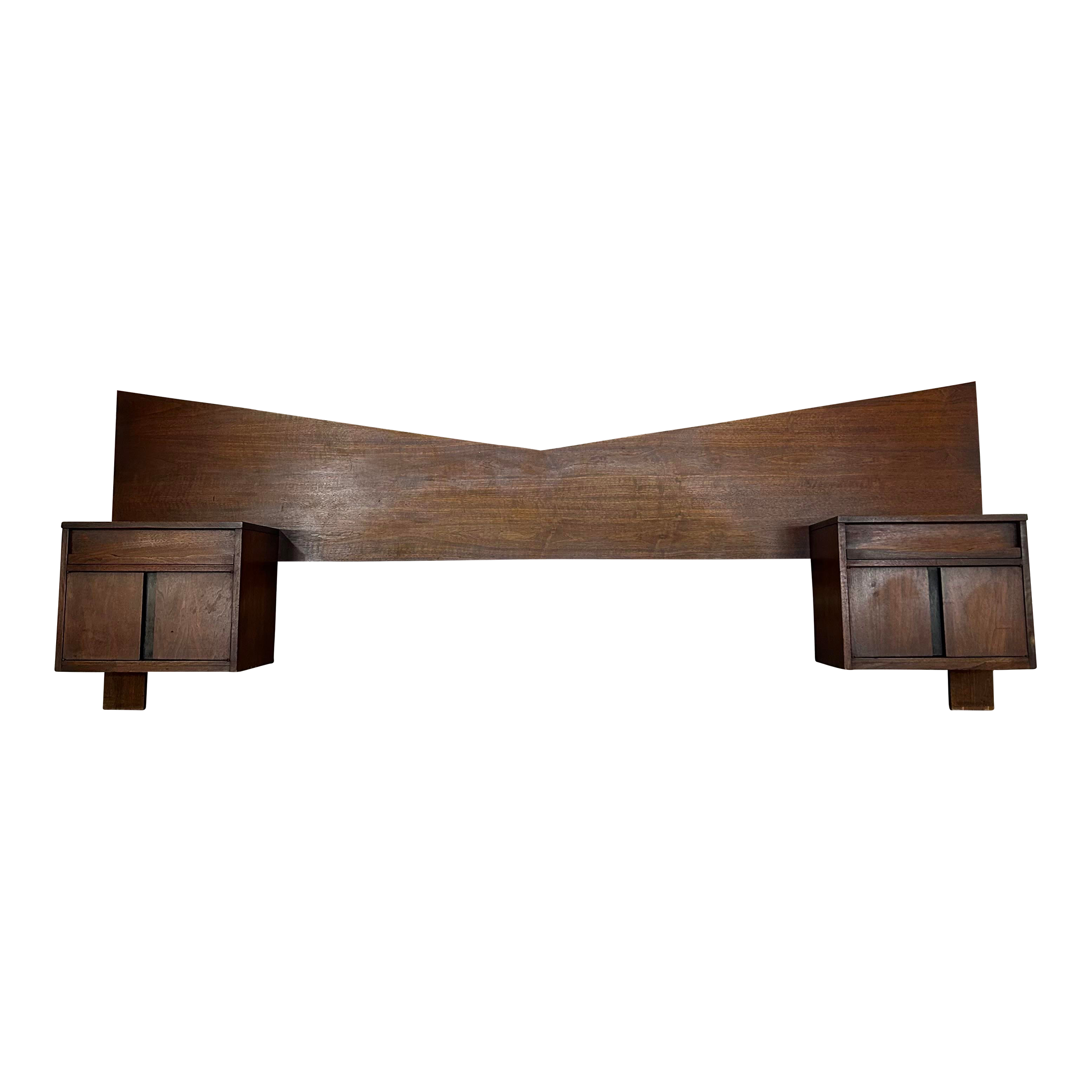 Craftsmen Queen Size Headboard With Floating Nightstands Walnut Curved