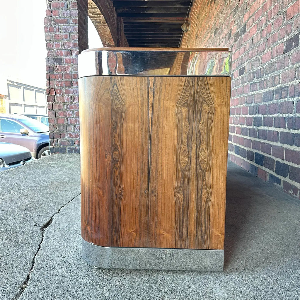 Custom Rosewood Credenza Mid Century Modern Chrome Both Sides Finished