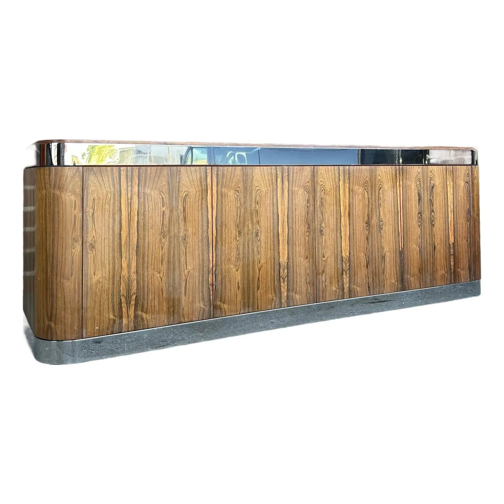 Custom Rosewood Credenza Mid Century Modern Chrome Both Sides Finished
