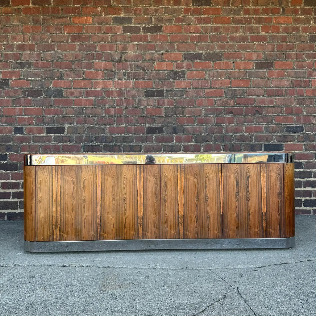 Custom Rosewood Credenza Mid Century Modern Chrome Both Sides Finished
