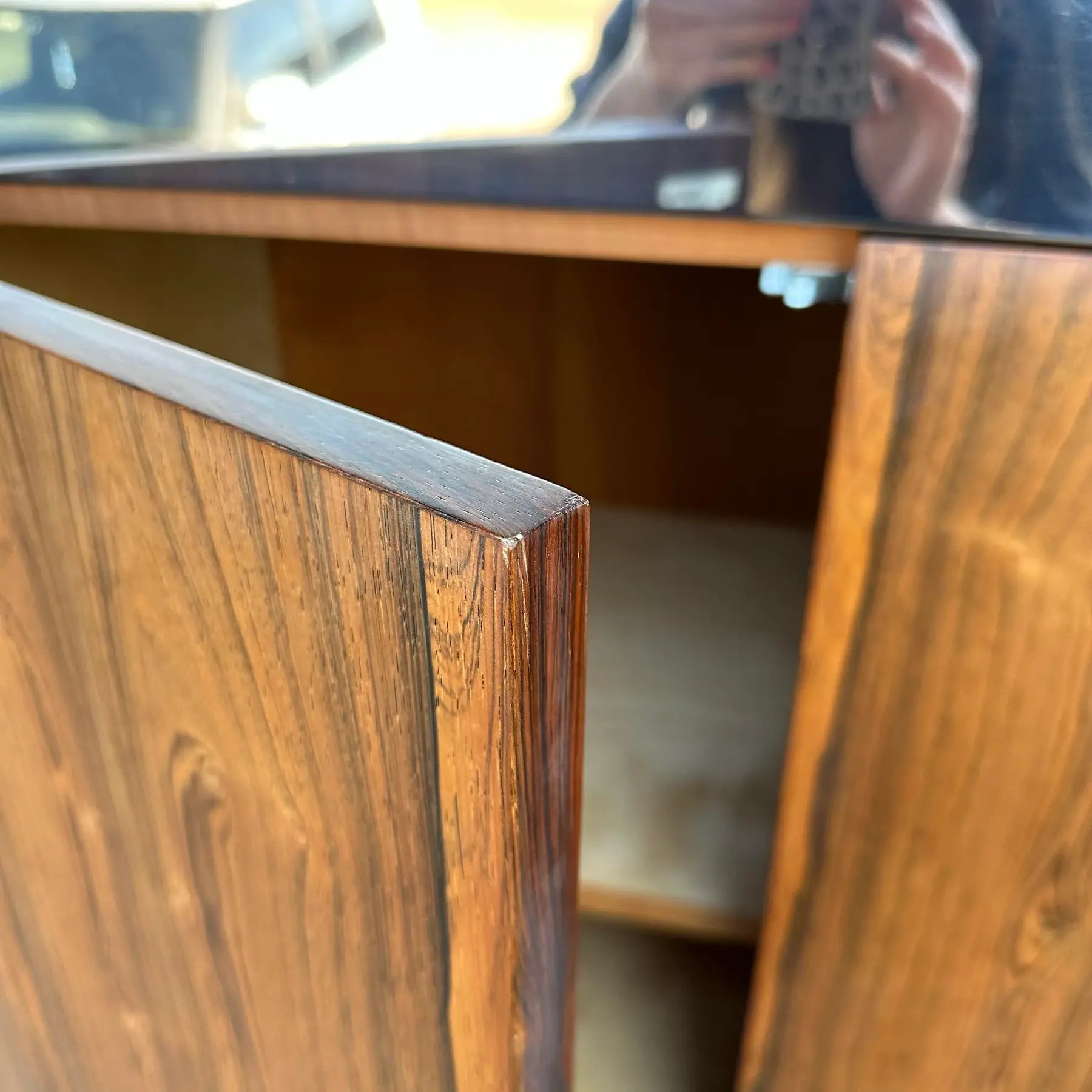 Custom Rosewood Credenza Mid Century Modern Chrome Both Sides Finished