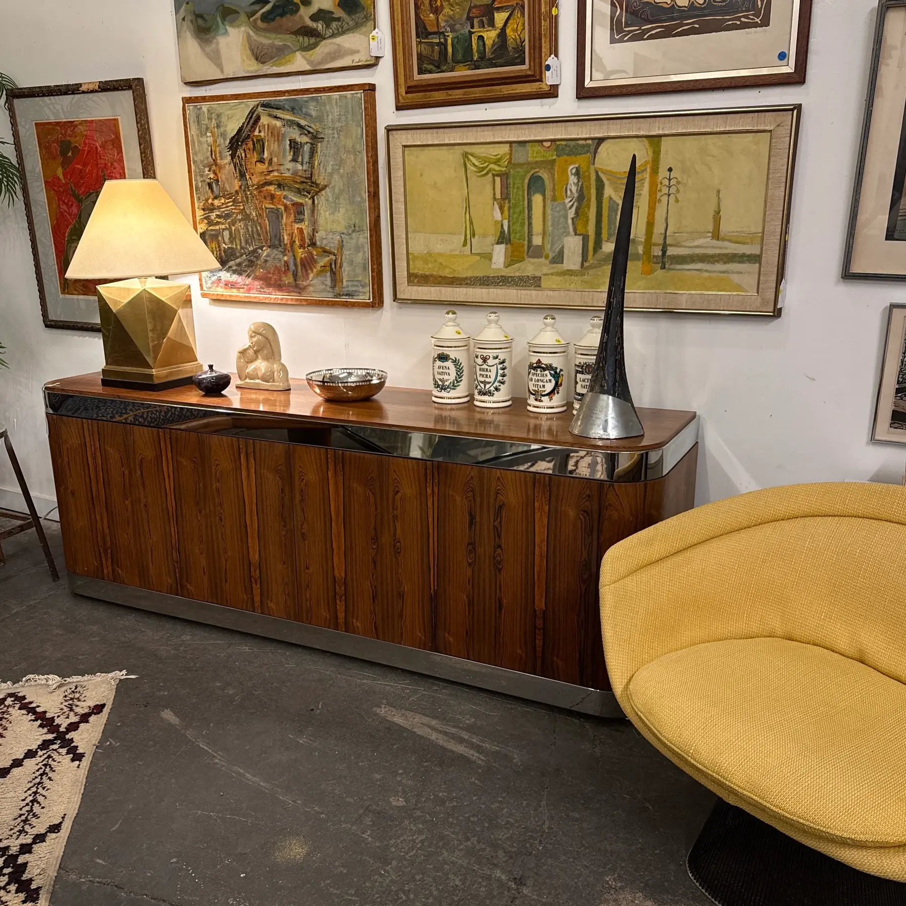 Custom Rosewood Credenza Mid Century Modern Chrome Both Sides Finished