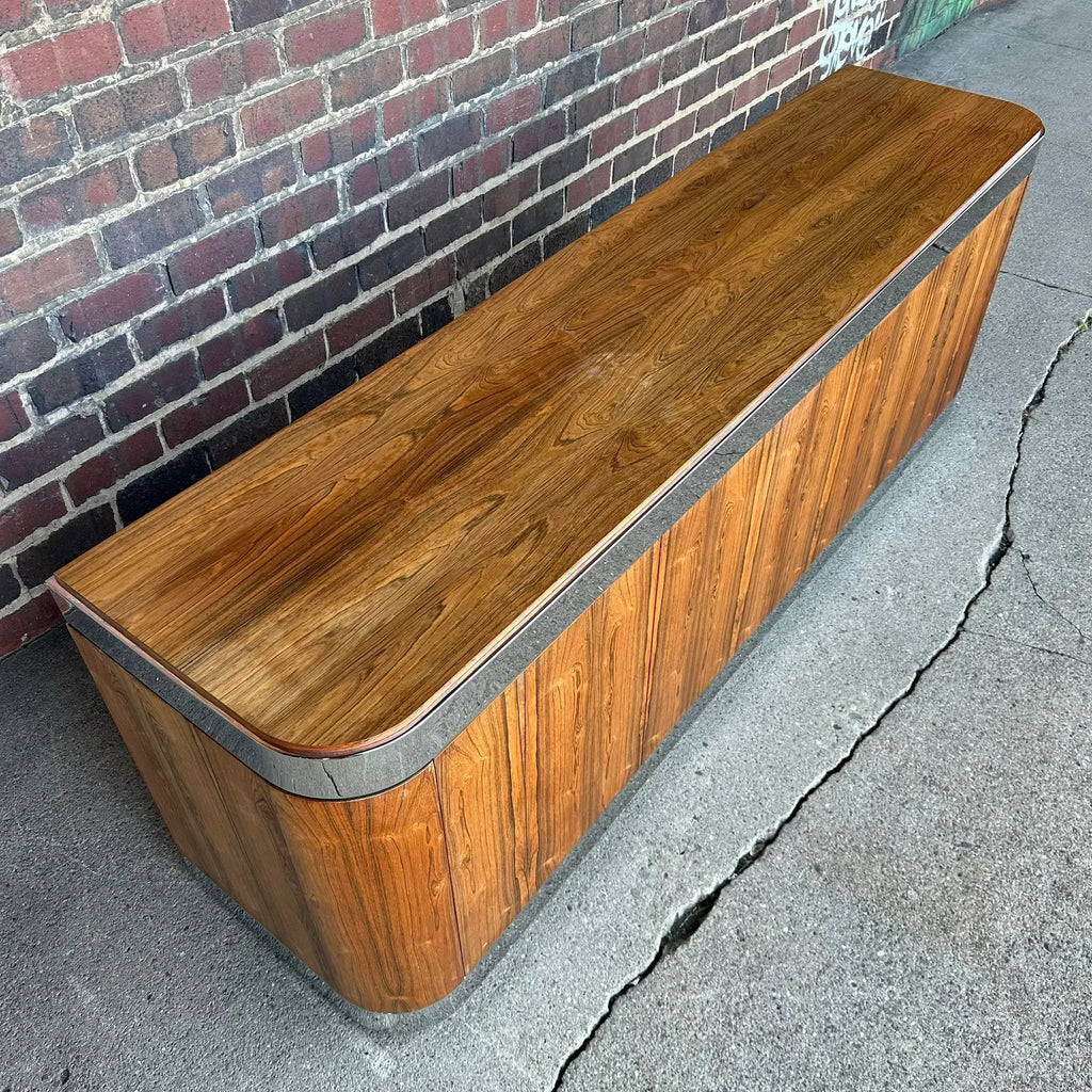 Custom Rosewood Credenza Mid Century Modern Chrome Both Sides Finished