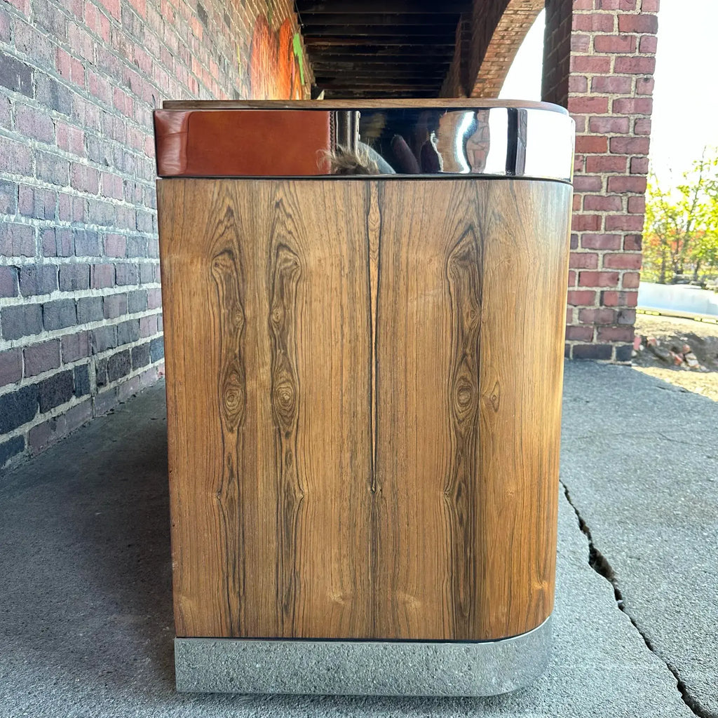 Custom Rosewood Credenza Mid Century Modern Chrome Both Sides Finished