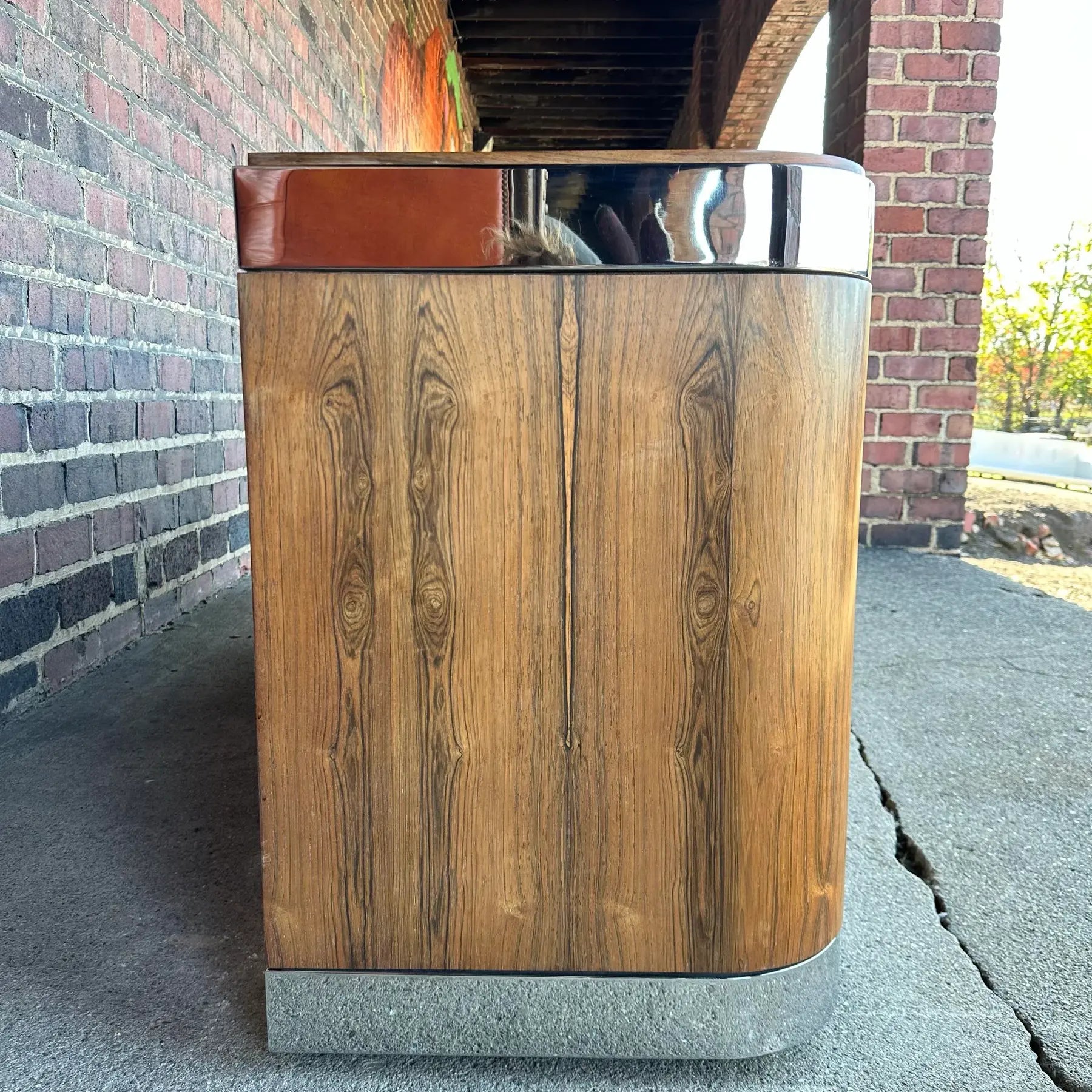 Custom Rosewood Credenza Mid Century Modern Chrome Both Sides Finished