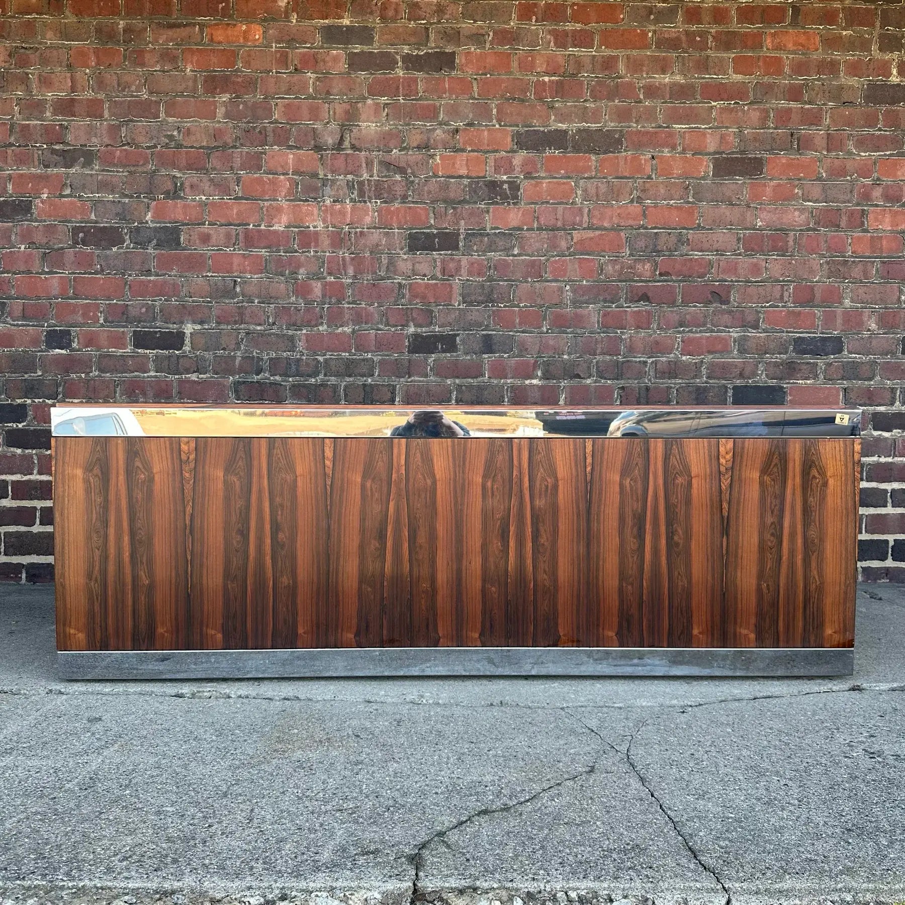 Custom Rosewood Credenza Mid Century Modern Chrome Both Sides Finished