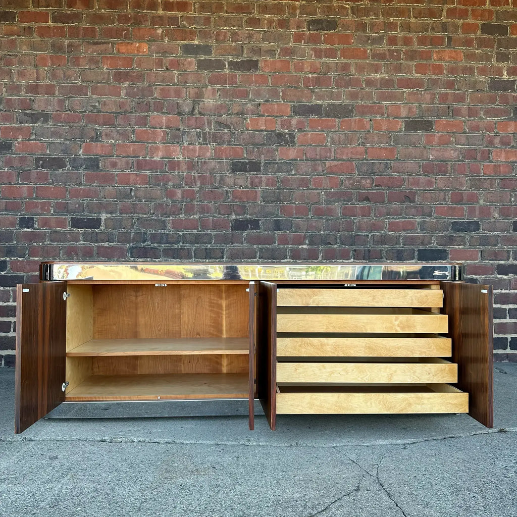 Custom Rosewood Credenza Mid Century Modern Chrome Both Sides Finished