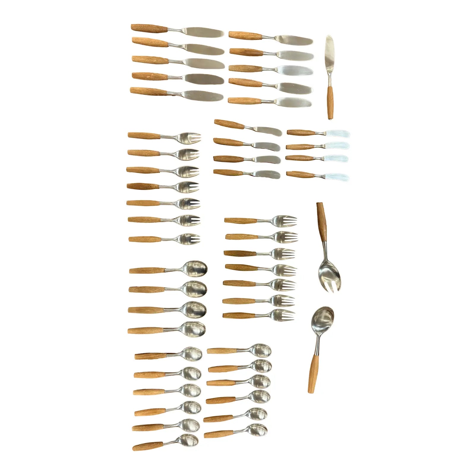 Dansk Wood Accent Flatware – Jens Quistgaard Design, 1970s – Teak & Stainless (52-Piece Set)