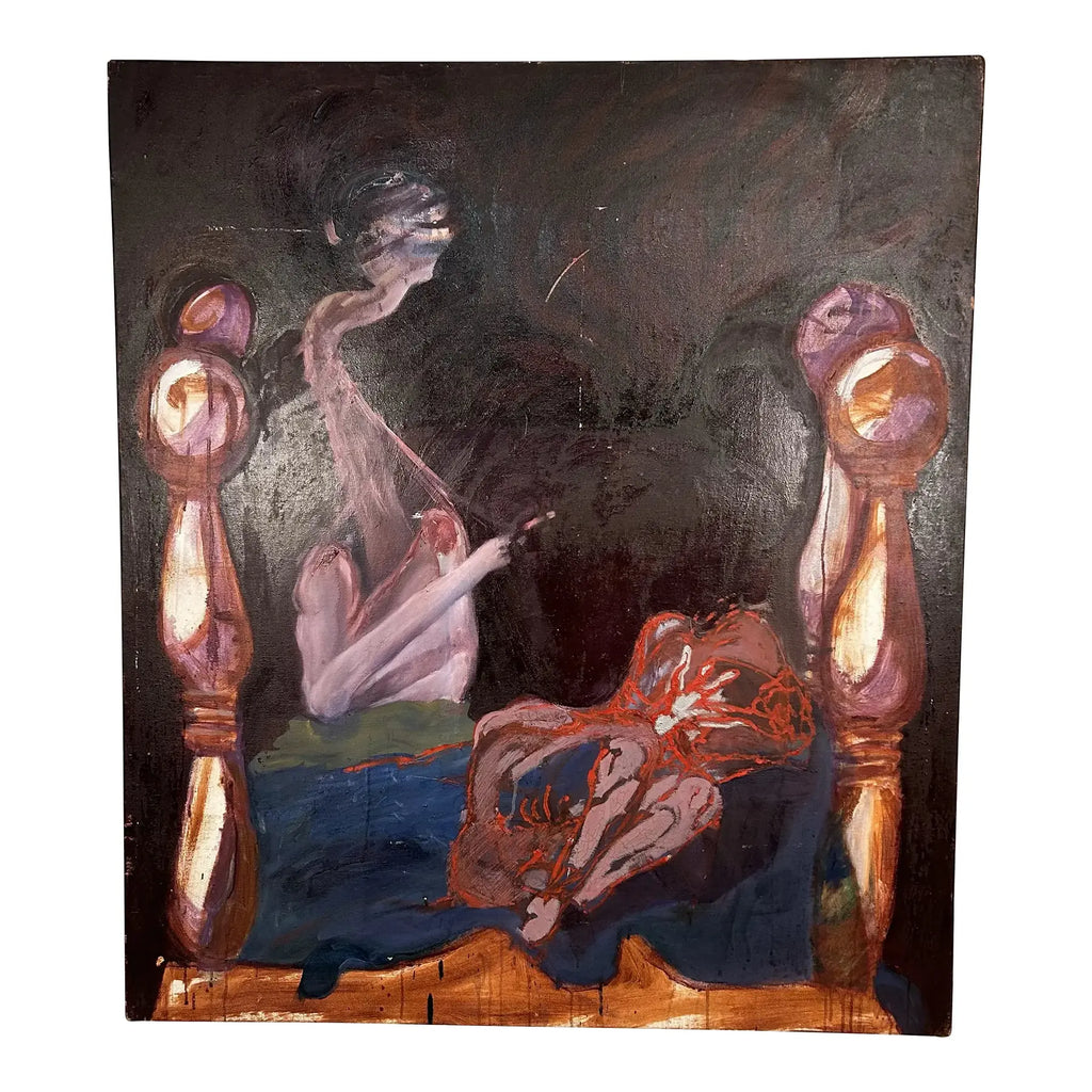 Dark and Moody Painting Bedroom Scene Purples Blue Red