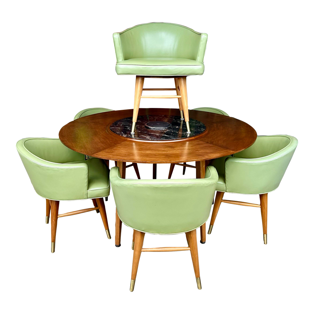 Edward Wormley for Dunbar Lazy Susan Dining Set With Heated Center and 6 Chairs