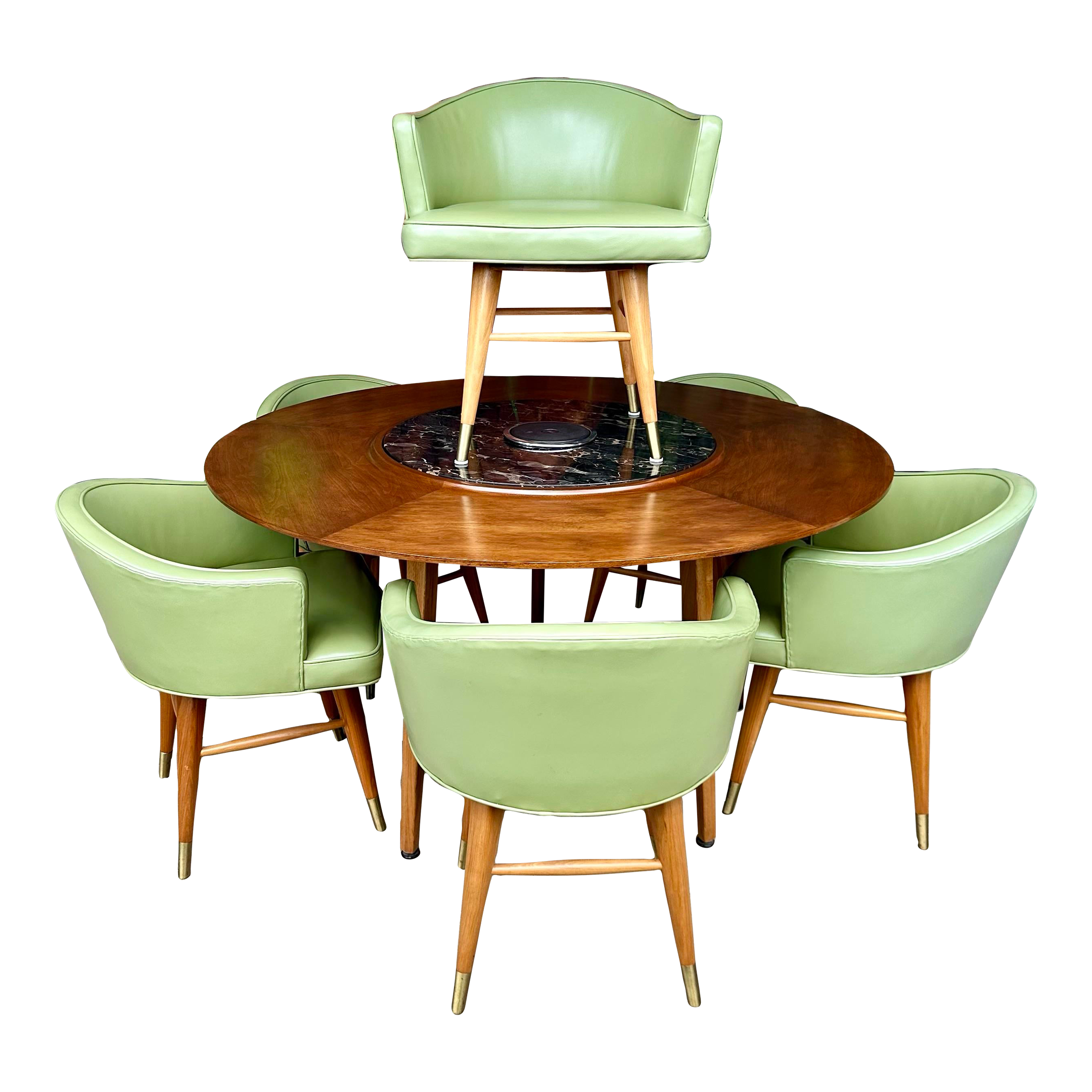 Edward Wormley for Dunbar Lazy Susan Dining Set With Heated Center and 6 Chairs