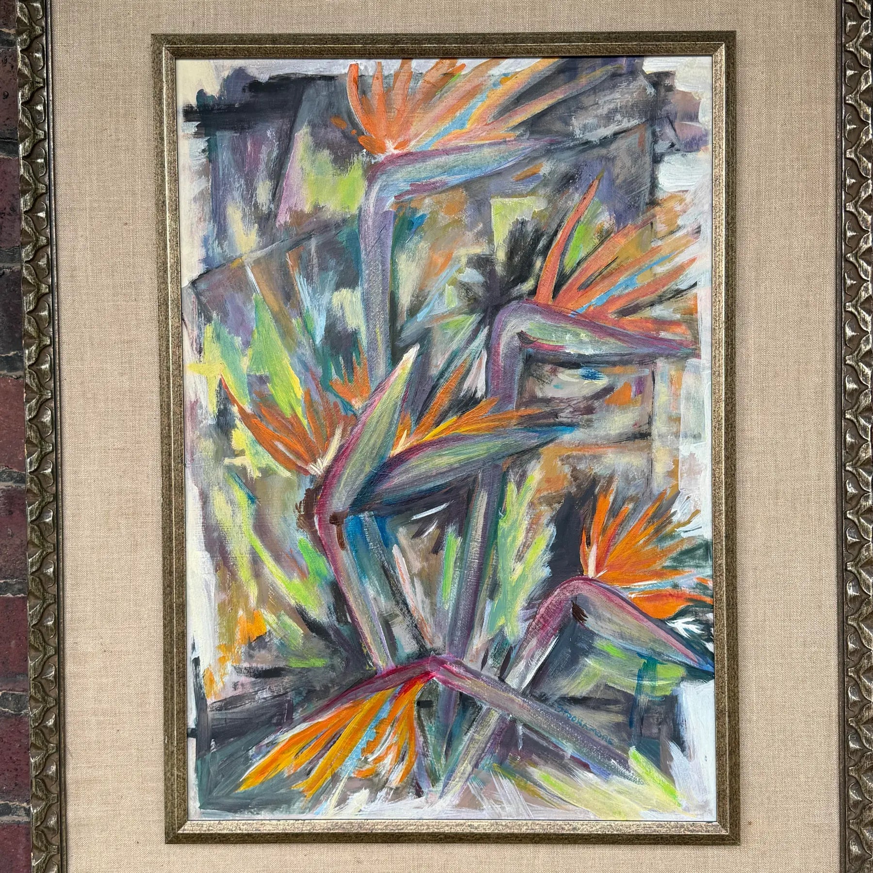 Expressionist Birds of Paradise Oil Painting Signed by Artist Spoonamore