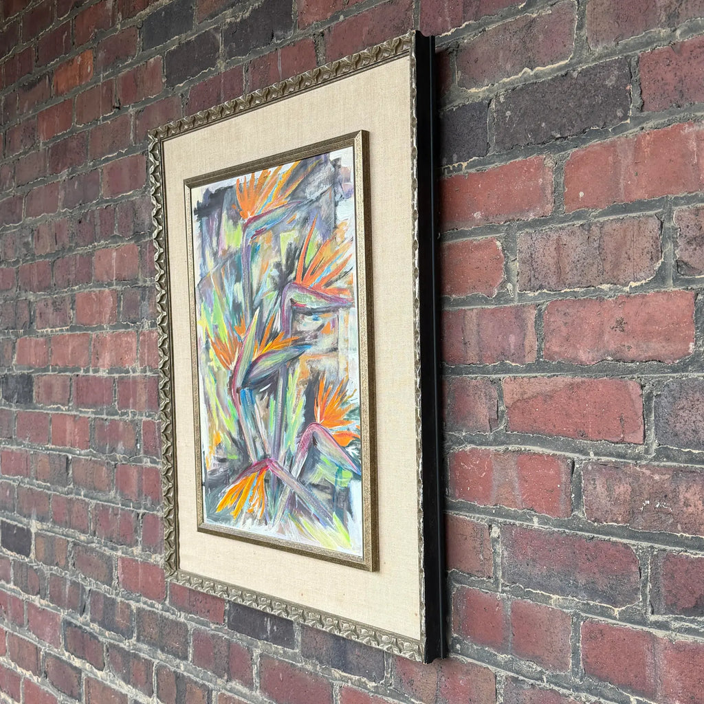 Expressionist Birds of Paradise Oil Painting Signed by Artist Spoonamore