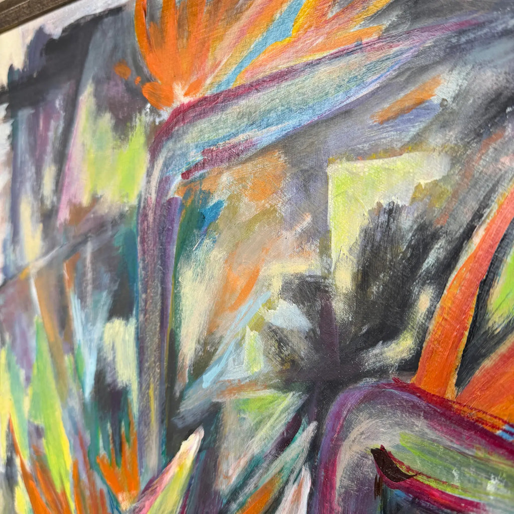 Expressionist Birds of Paradise Oil Painting Signed by Artist Spoonamore