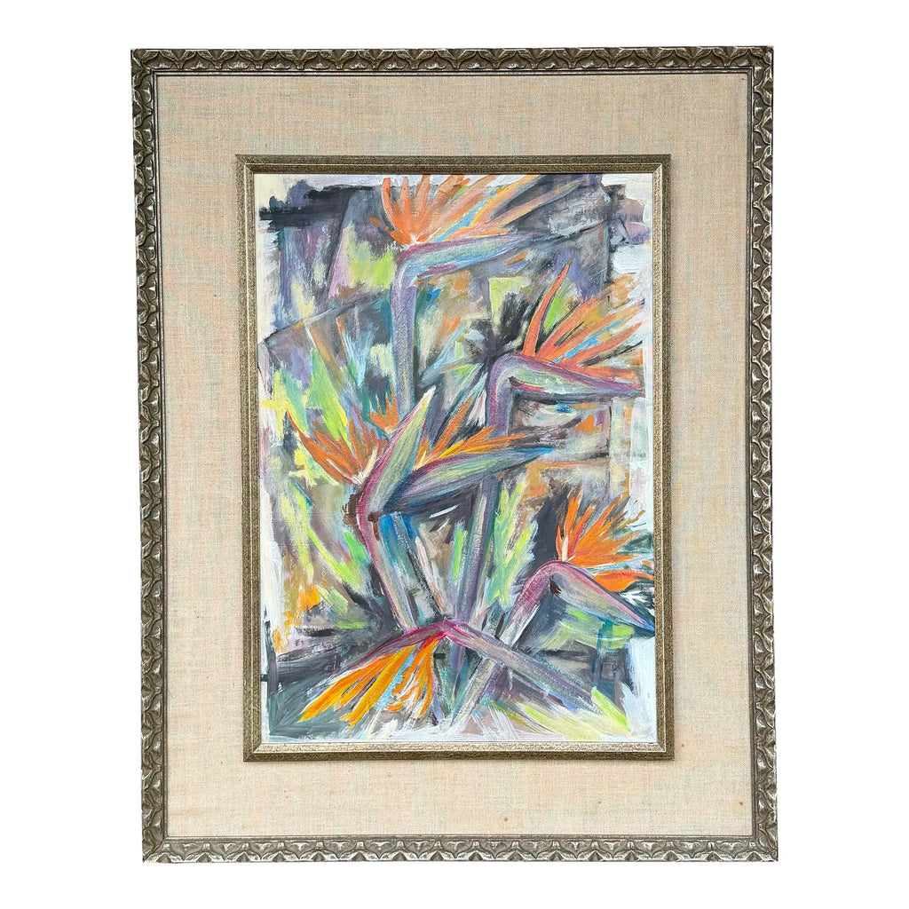 Expressionist Birds of Paradise Oil Painting Signed by Artist Spoonamore