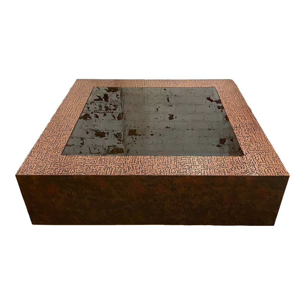 Faux Hammered Copper Coffee Table With Faux Leather Wrapped Sides