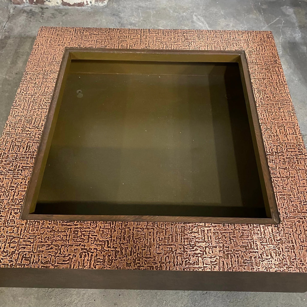 Faux Hammered Copper Coffee Table With Faux Leather Wrapped Sides