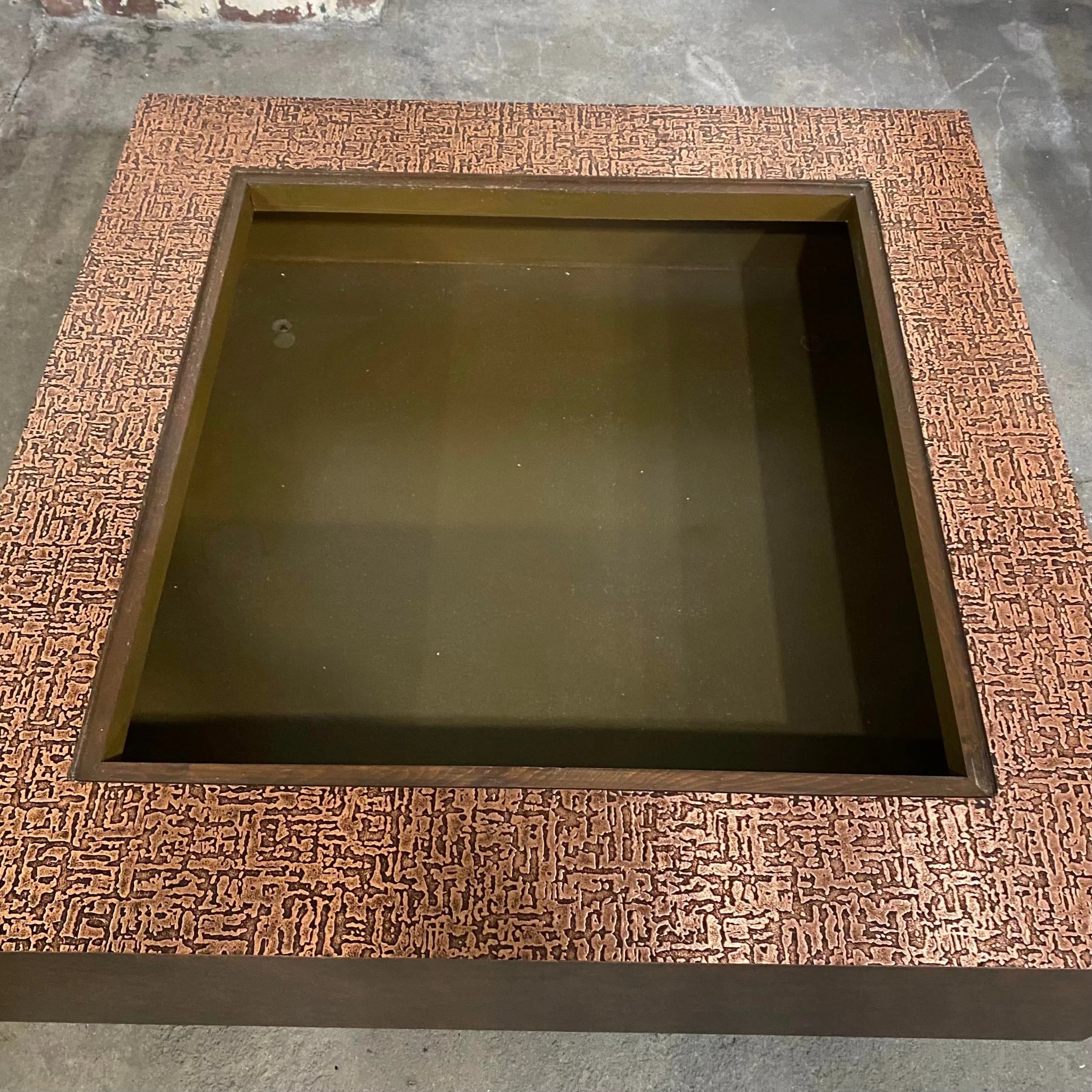 Faux Hammered Copper Coffee Table With Faux Leather Wrapped Sides
