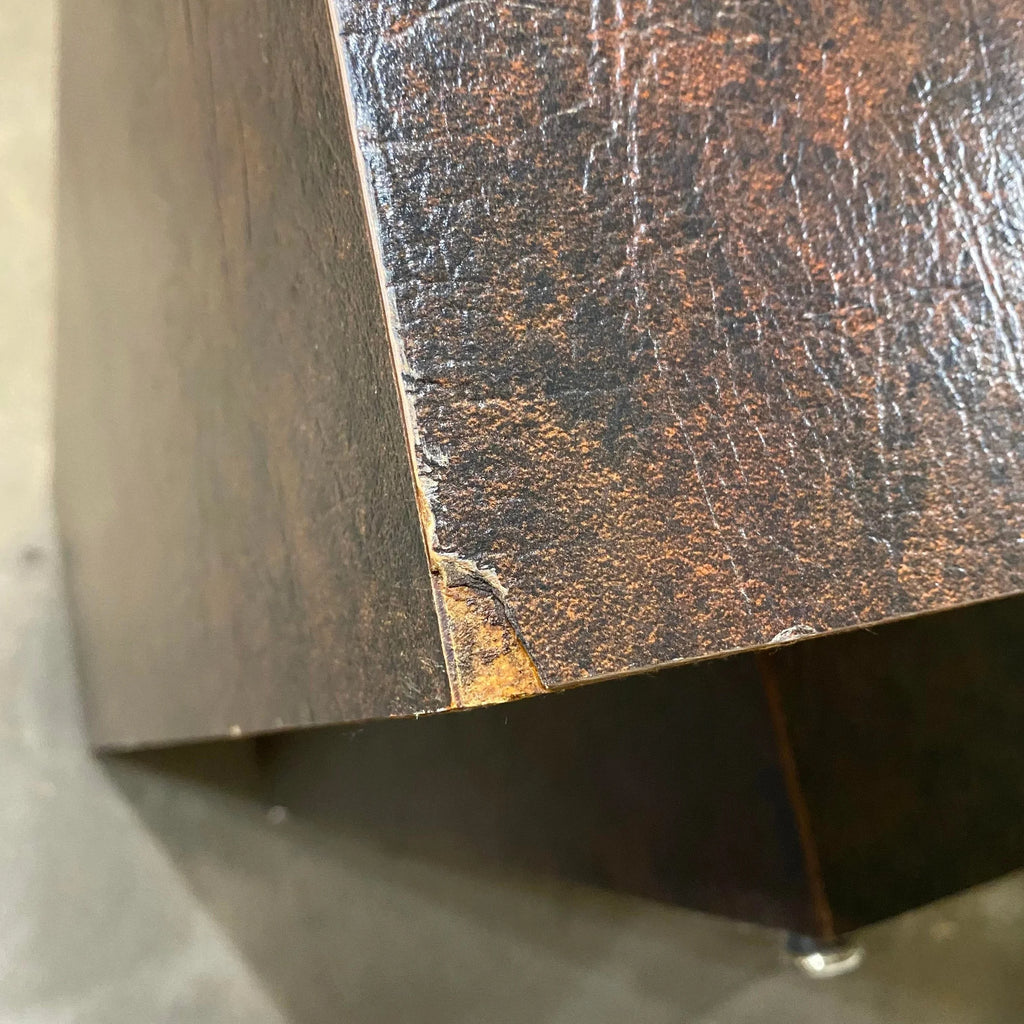 Faux Hammered Copper Coffee Table With Faux Leather Wrapped Sides