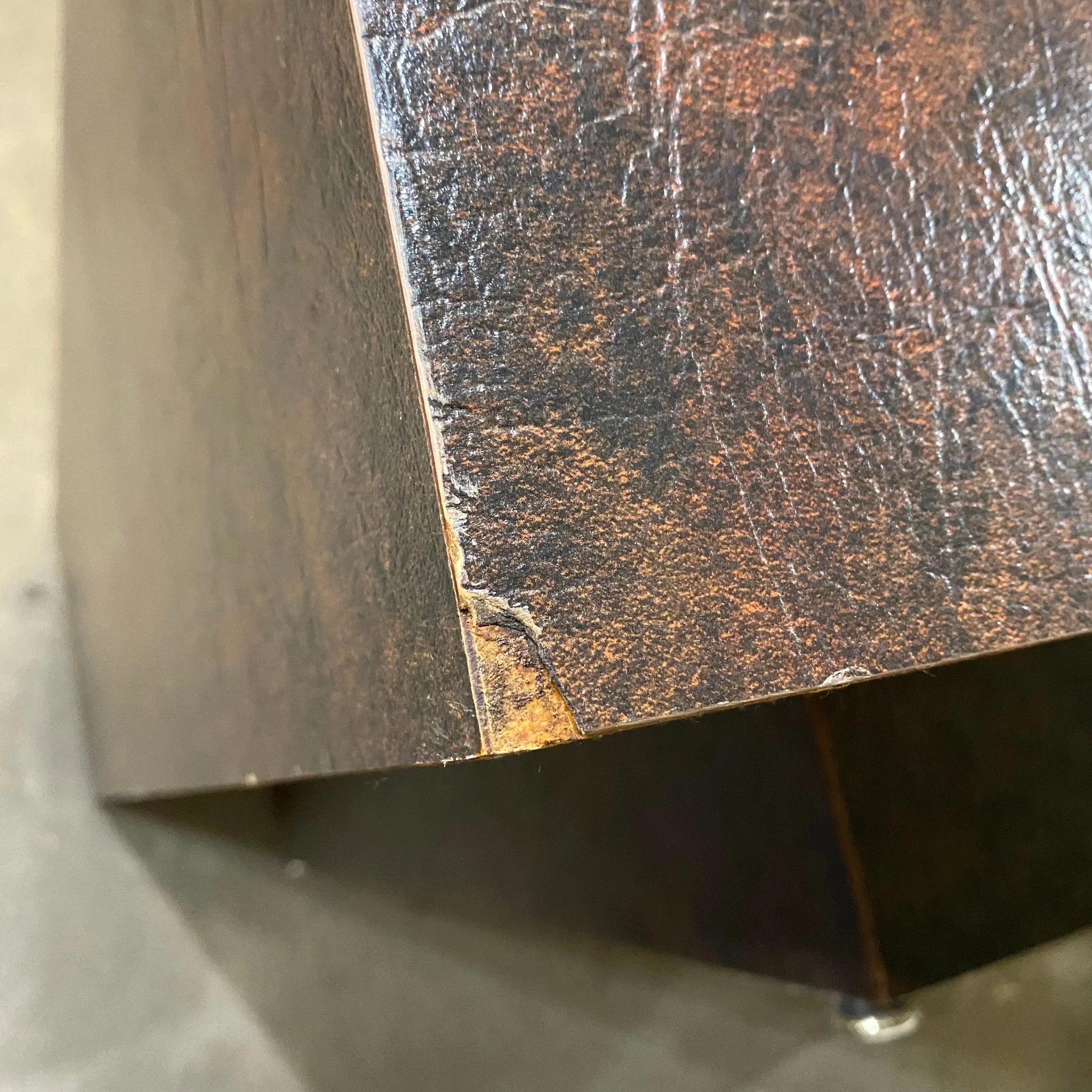 Faux Hammered Copper Coffee Table With Faux Leather Wrapped Sides