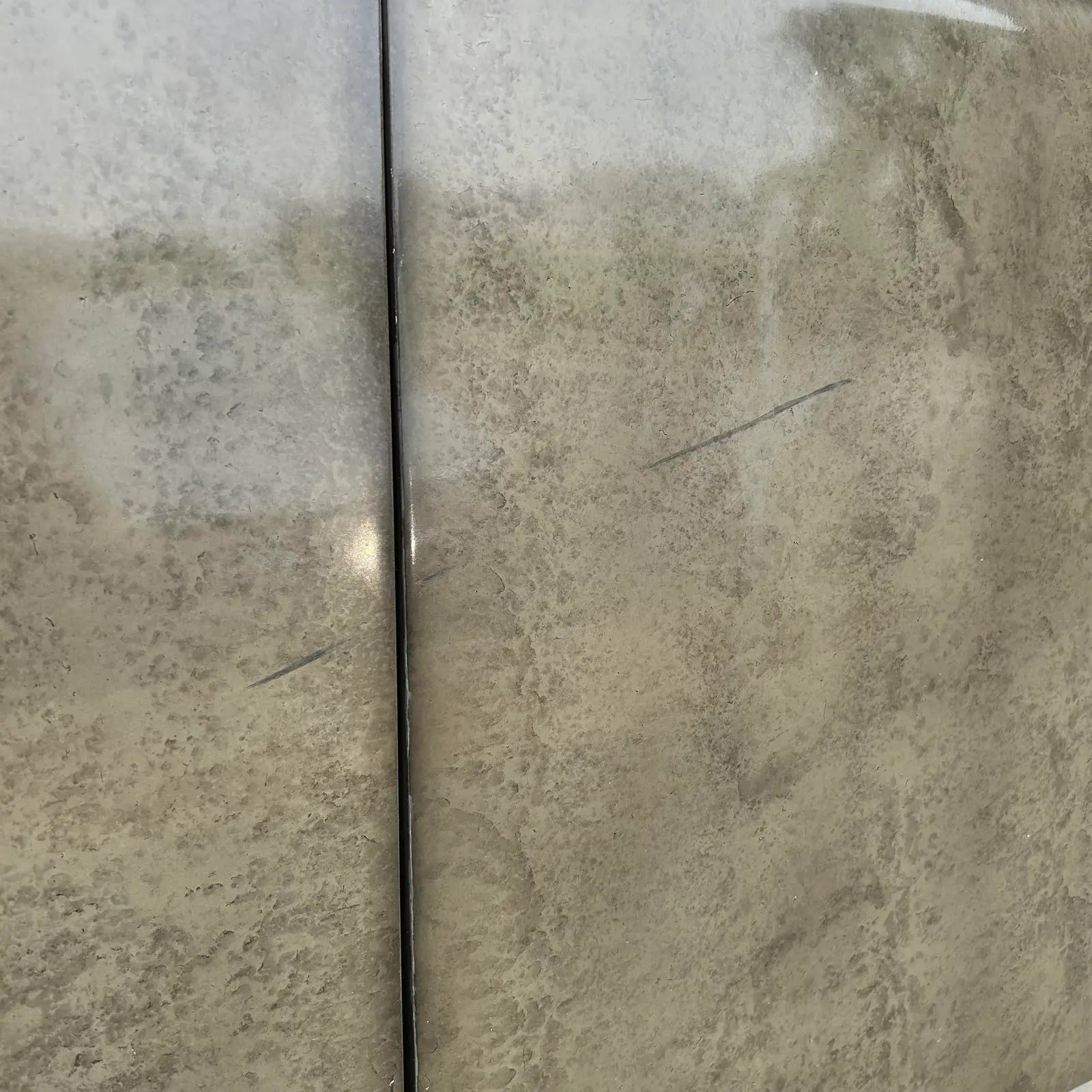 Faux Marble and Brushed Stainless Small Credenza Server Cabinet Post Modern 1980’s Karl Springer Style