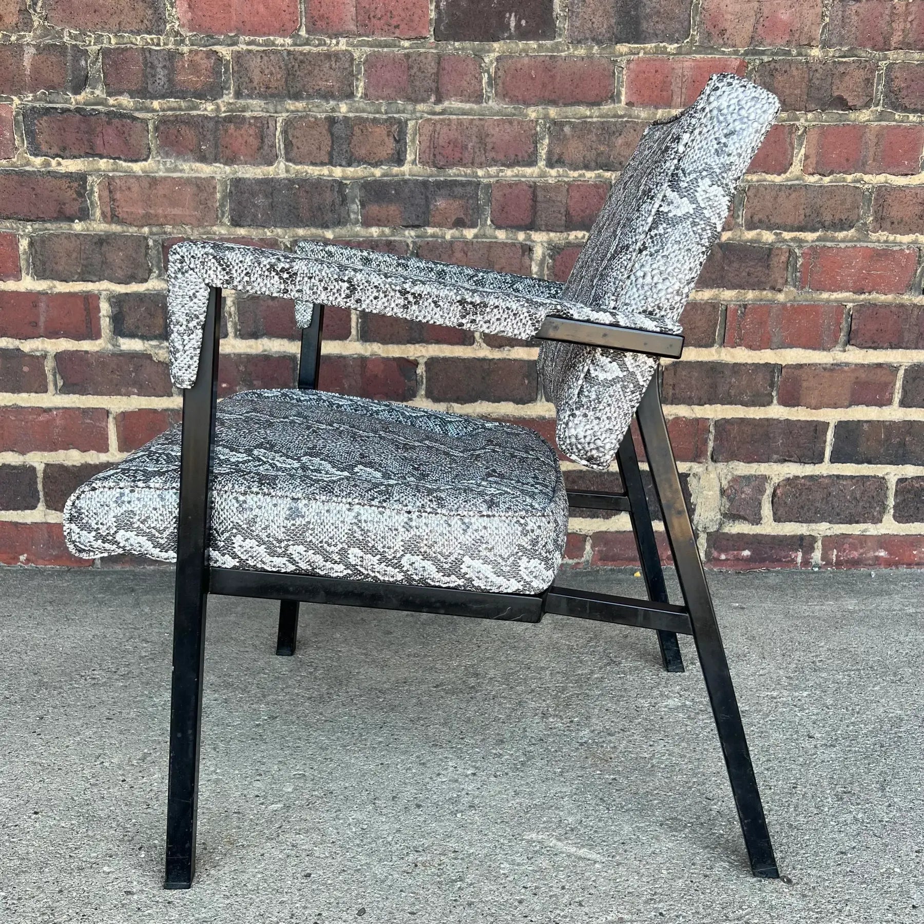Faux Snake Skin and Metal Armchair by All-Steel Reupholstered Restored