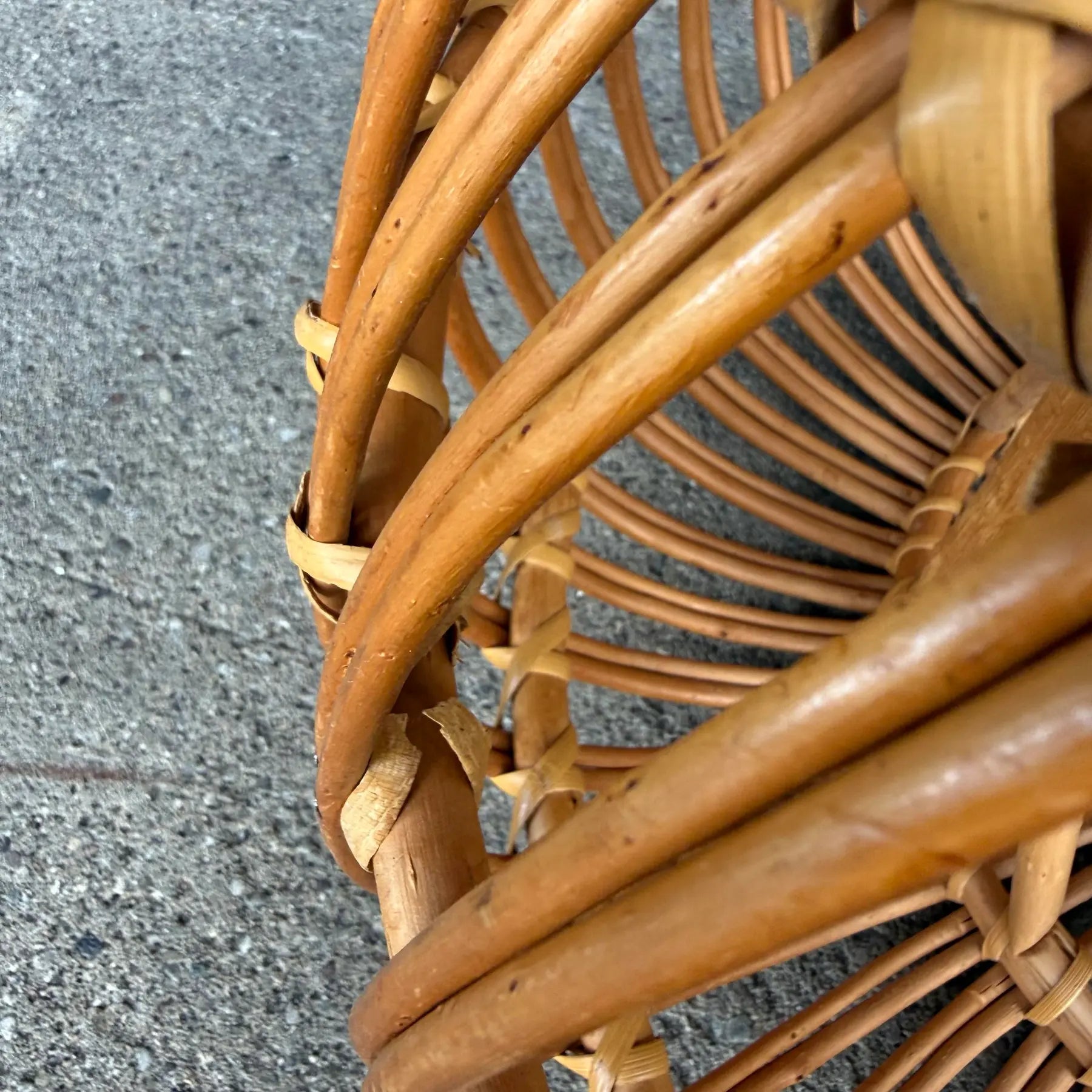 Franco Albini Style Rattan Ottoman in Lobster Pot Design