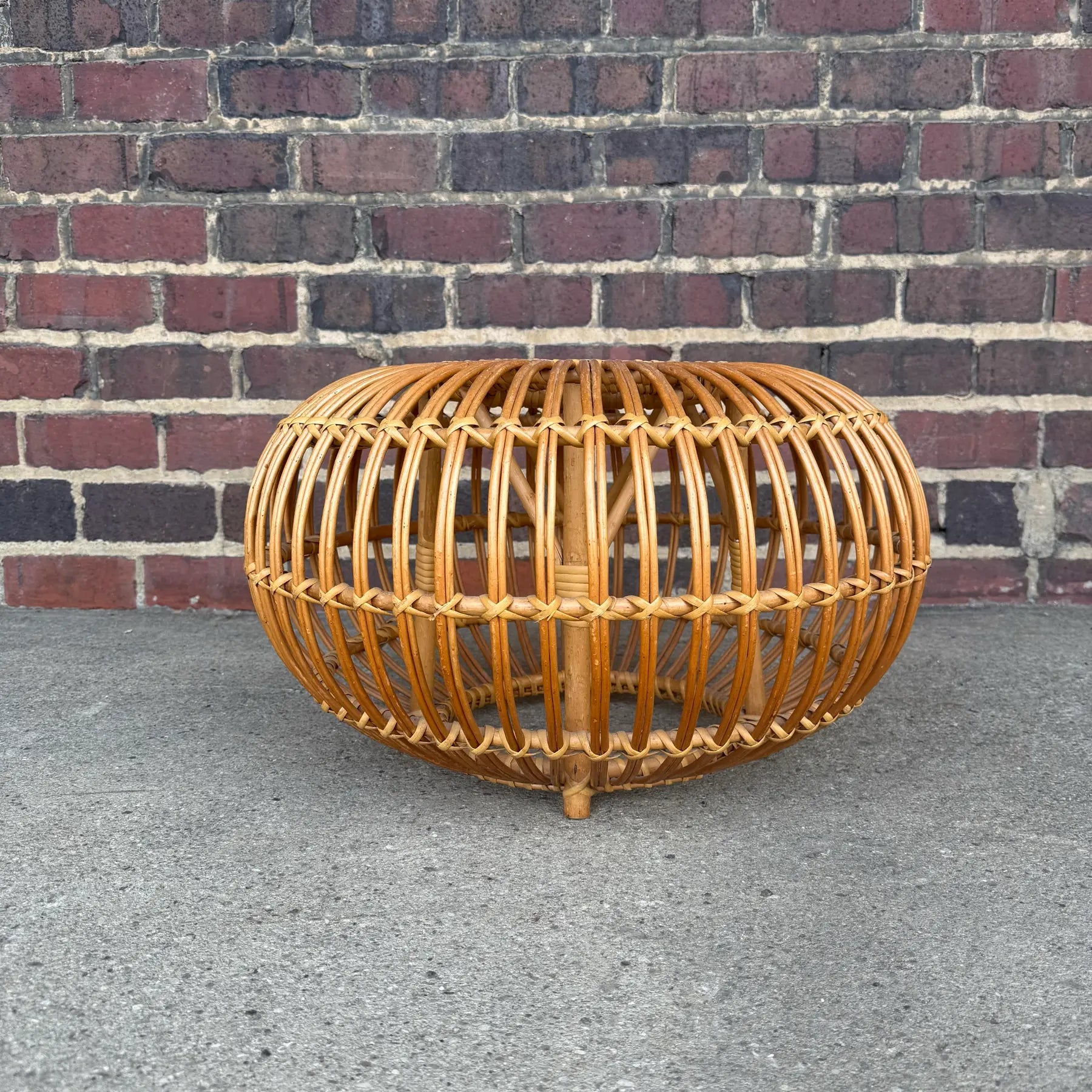 Franco Albini Style Rattan Ottoman in Lobster Pot Design